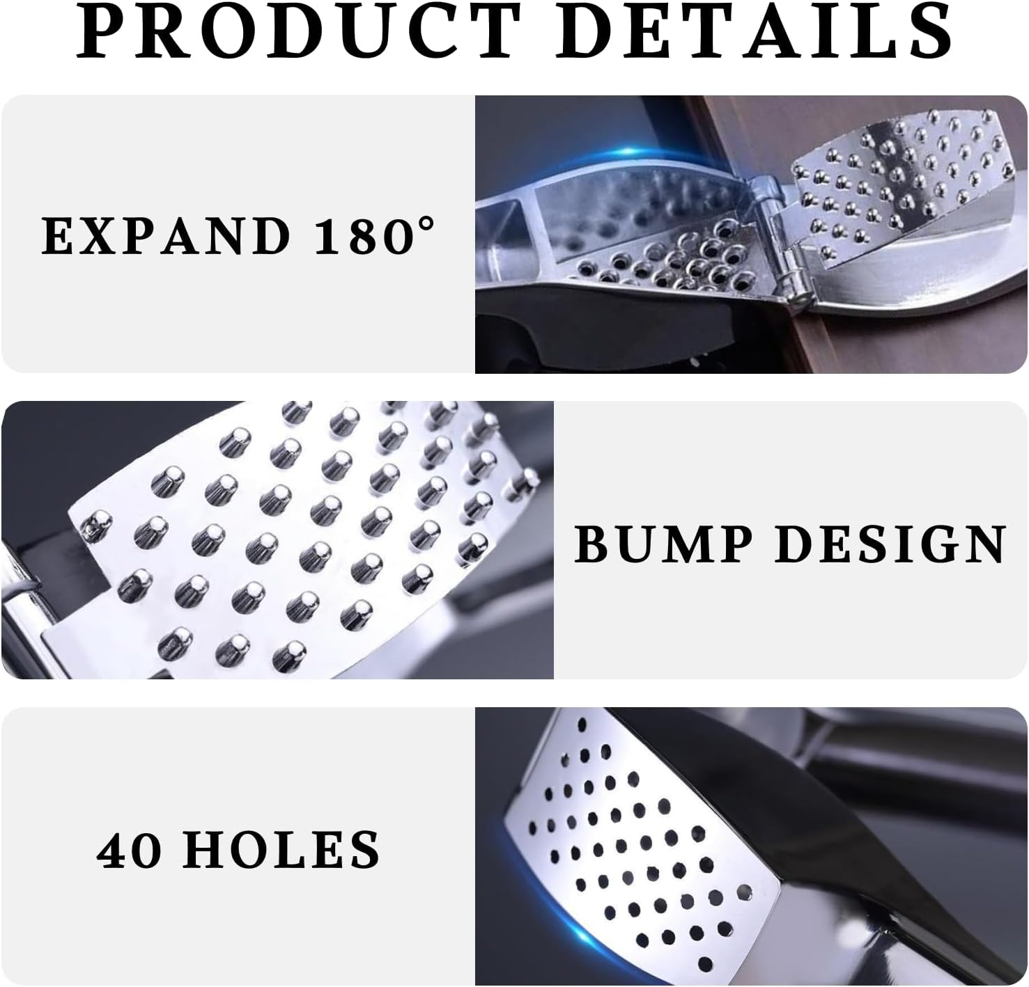 Premium Stainless Steel Garlic Press No Peel Required Detachable Handle Garlic Mincer Crusher, Rust-Proof Dishwasher Safe for Fine Mincing image number 4