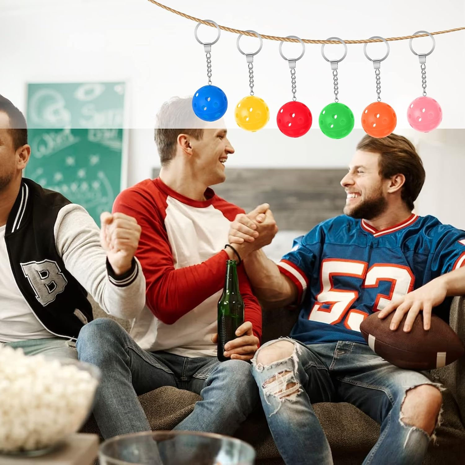 DLUGOPIS 6Pcs Gifts for Pickleball Lovers Pickleball Ornament Pickleball Keychain Pickleball Keychains Bulk Mini Pickleball Keychain for Keychains Luggage Tags Sports Bag, One Red, Yellow, Blue, Green Orange and Pink Each, 4.72 Inches image number 4