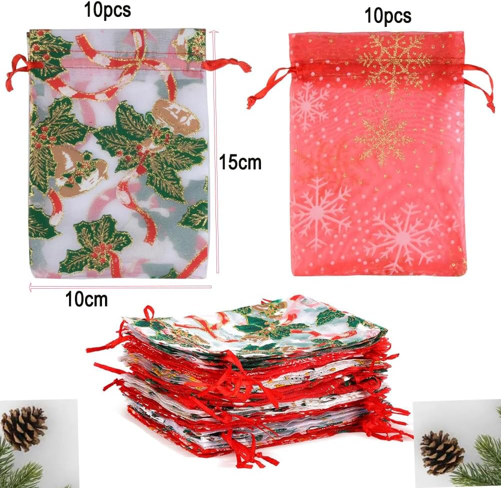 Christmas Organza Bags， 4X6 in Christmas Pouches for Wedding Favor Bags Valentine'S Day Christmas Birthday Easter Party Jewellery Candy Gift Packing image number 4