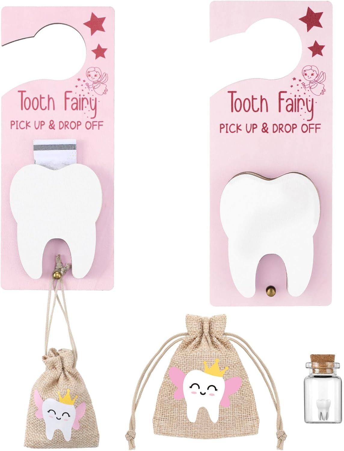 Doublefill Tooth Fairy Holder Bag Hanger with Money Slot Keepsake Bottle Velvet Pouch Tooth Fairy Box Encourage Gift for Lost Teeth Boy Girl Milk(Classic,Lake Blue) - Blue Brown image number 6