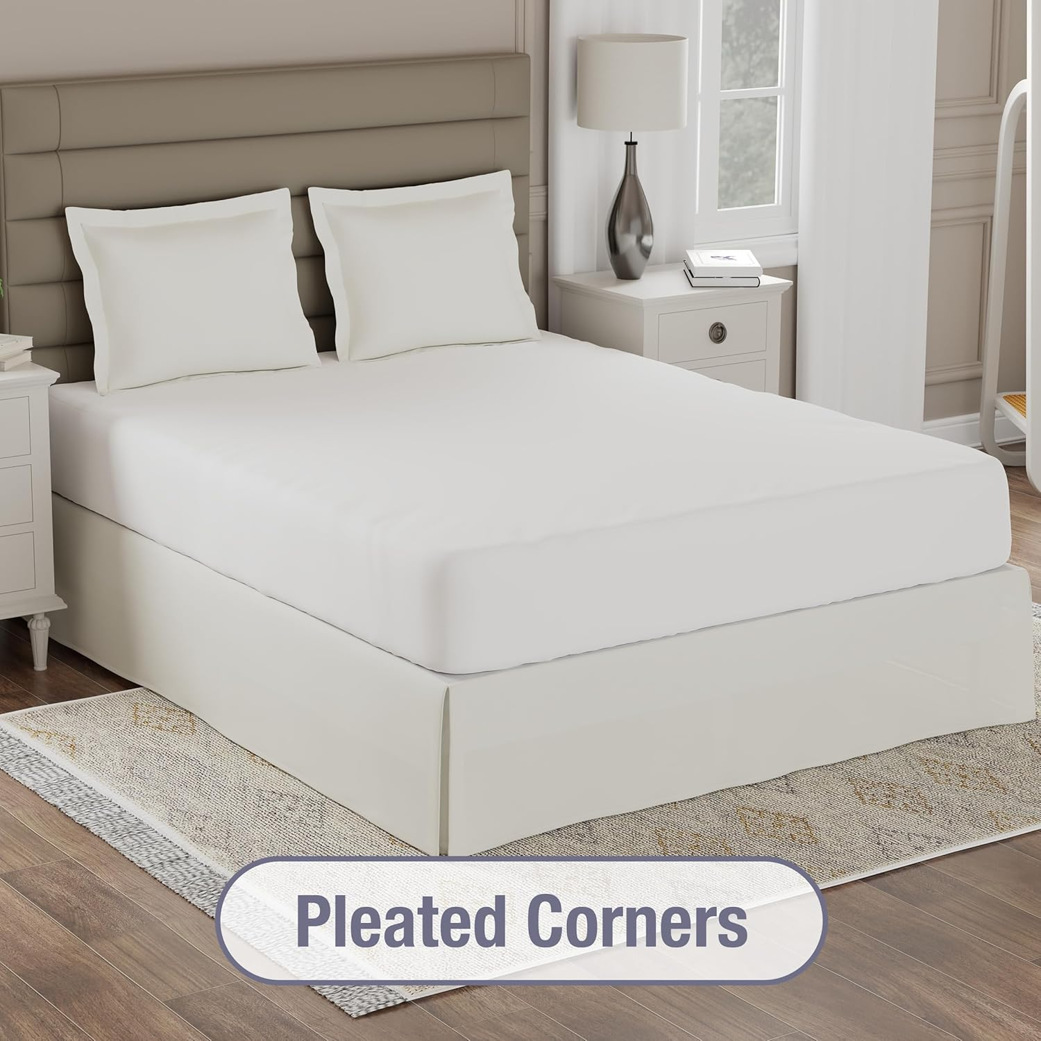 Lux Hotel Bedding Tailored Bed Skirt, Classic 14&rdquo; Drop Length, Pleated Styling, King, Ivory image number 5