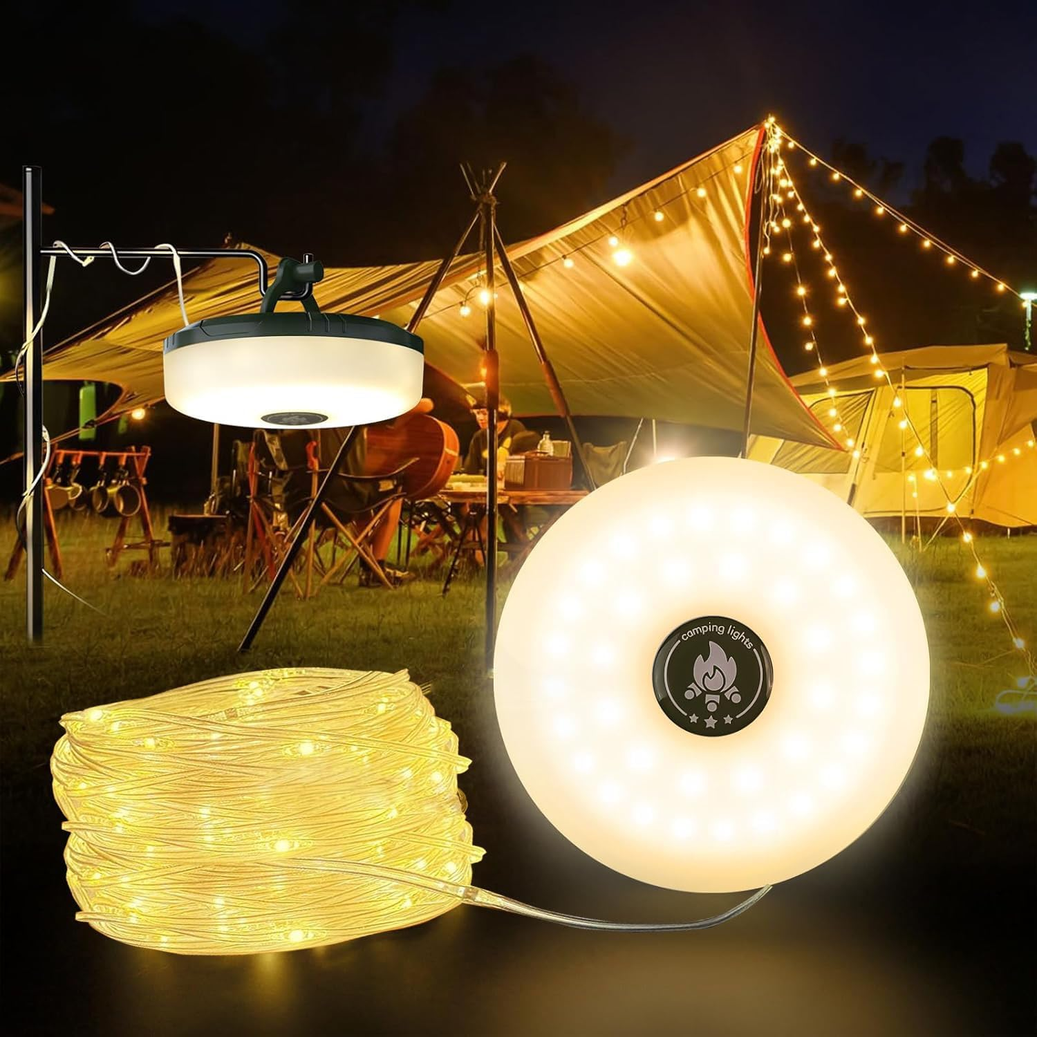 Outdoor Waterproof Portable Stowable String Light,10M 32 Ft Camping String Light,Led Light Strip,Outdoor Camping Lights,