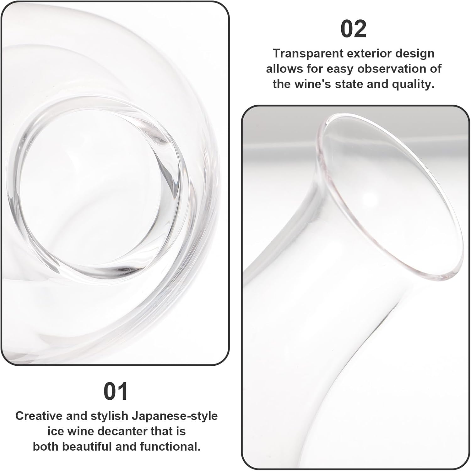 SOLUSTRE Creative 385Ml Glass Wine Decanter with Ice Slot, Japanese Style Liquor Divider and Water Pitcher, Inclined Mouth Glass Dispenser for Red Wine Serving and Aeration in Home Dining