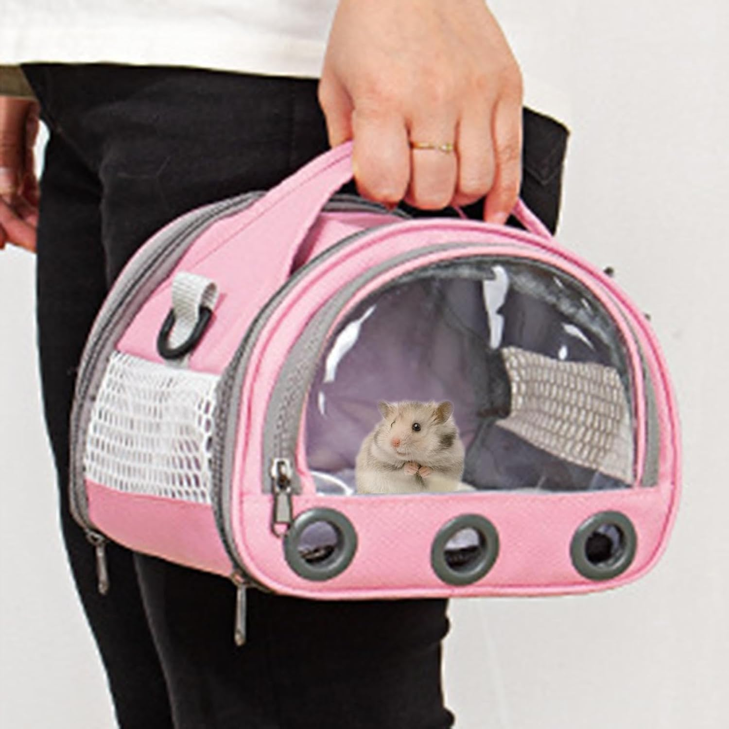 Hamster Travel Carrier Bag Guinea Pig Carrier Bag Travel Small Animals Chinchilla Outgoing Carrier Cage Carrying Shoulder Bag, Pink, S (Pink,L) image number 6