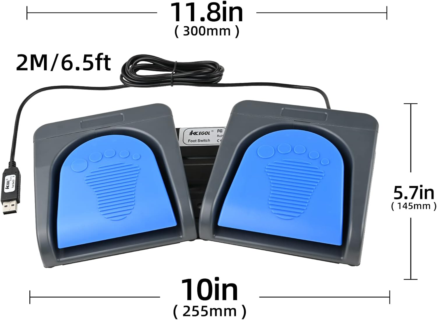 Ikkegol Upgraded USB Single Foot Pedal Switch Control One Key Footswitch Program Customized Computer Keyboard Mouse Game Action HID (Grey Blue Pedal) (Double Pedal)