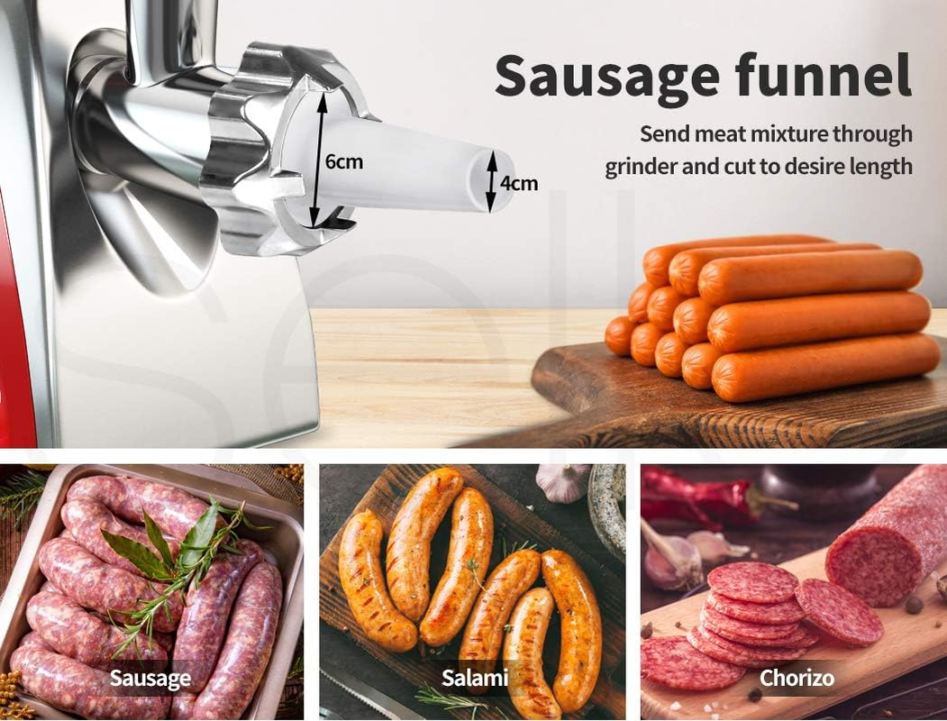 TOQUE Electric Meat Grinder 2800W Mincer, Stainless Steel Food Grinder Sausage Maker, High Volume Stainless Steel Mincer, Sausage Stuffer Tube & Kubbe Kit for Home Kitchen Use, Red image number 3