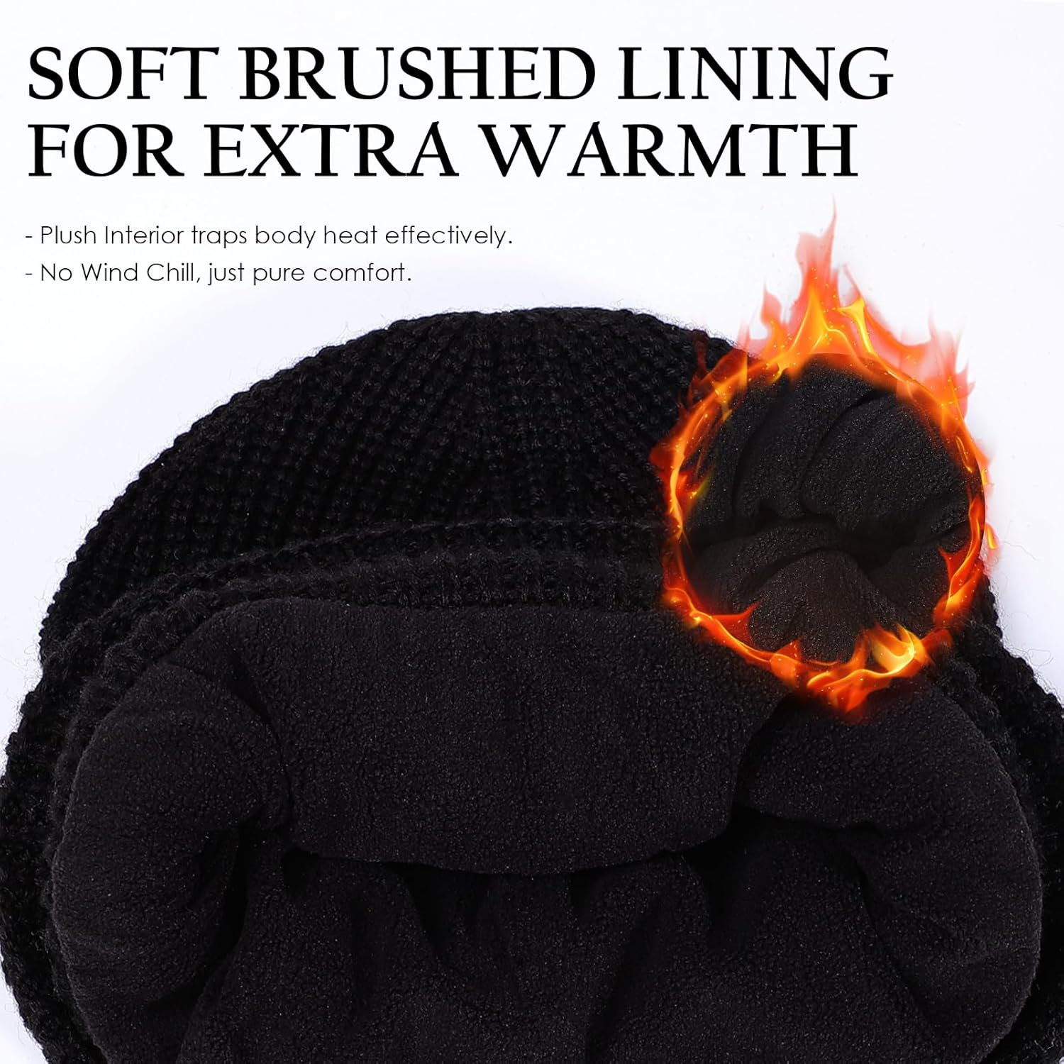 Big Head L/XXL Wool Blend Warm Beanie for Men, Chunky Knit Texture, Warm Stretchable Skull Cap Winter Hats image number 4