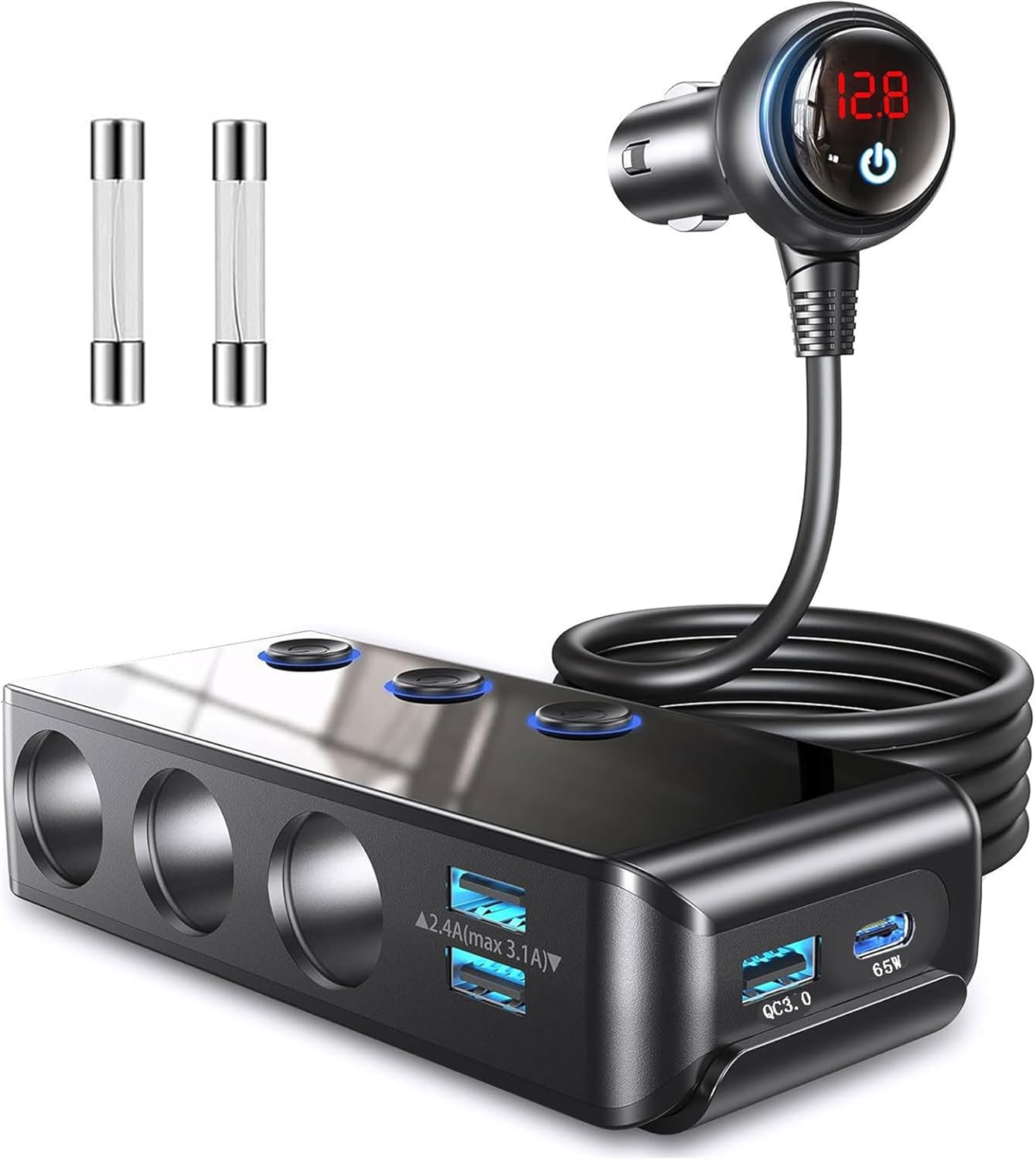 220W High-Power Car Cigarette Lighter Adapter Heavy-Duty Truck USB Charger 12V/24V Splitter with 3-Way Socket and Non-Slip Base for In-Vehicle Devices image number 1