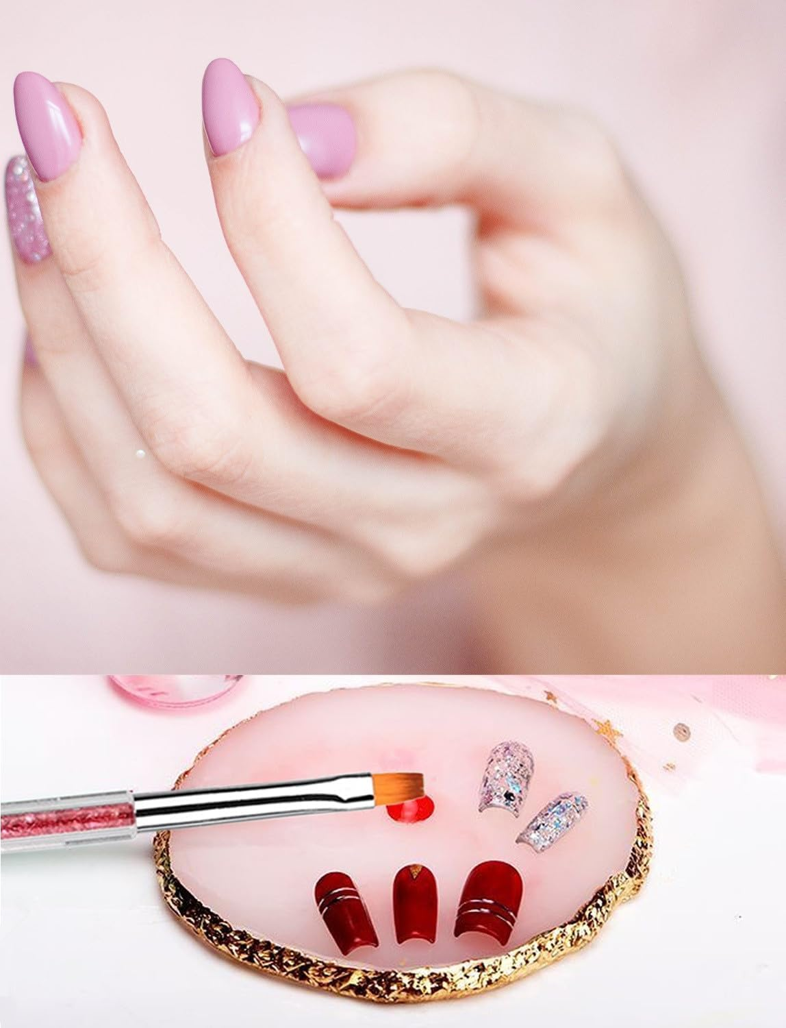 Resin Nail Art Palette with 5 Pcs Nail Art Painting Drawing Brushes, Nail Polish Mixing Palette Double-Ended Dotting Pen Nail Art Liner Brush Nail Drawing Brushes for Nail Art Design image number 5