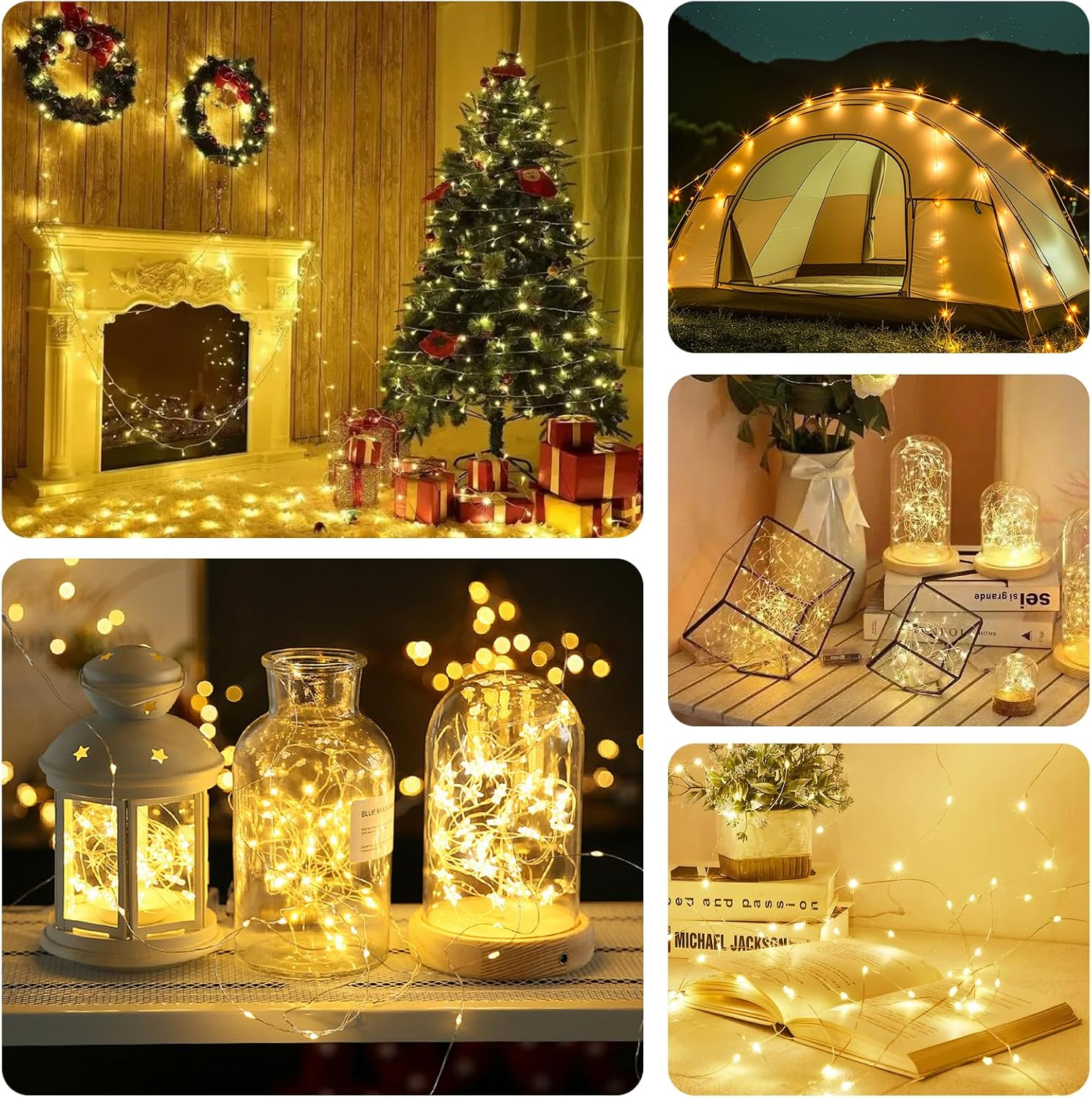 Jetuvlie Fairy Lights Battery Operated,Rechargeable 50 LED Twinkle Lights with Timer,Christmas Decorations Mini Indoor LED String Lights for Vine, Bedroom,Parties, Wedding,Deco(5M/16Ft Warm White) image number 1