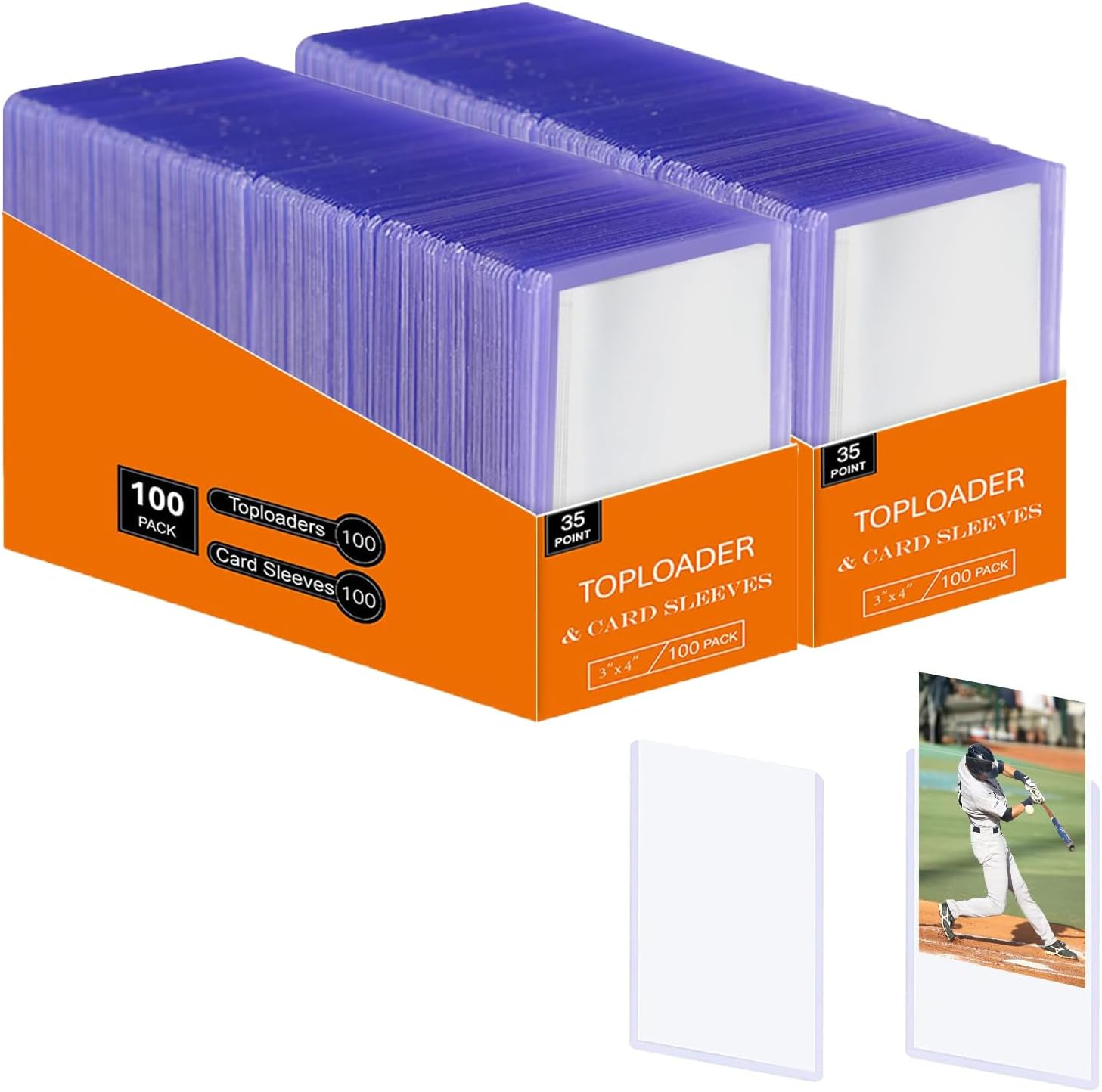 200 Card Sleeves Top Loads for Cards, Cardnovux 3"X4" Baseball Card Protectors Hard Plastic, Premium Toploads Card Holder for Trading Sports Football Game Cards (100Pcs+100Pcs)