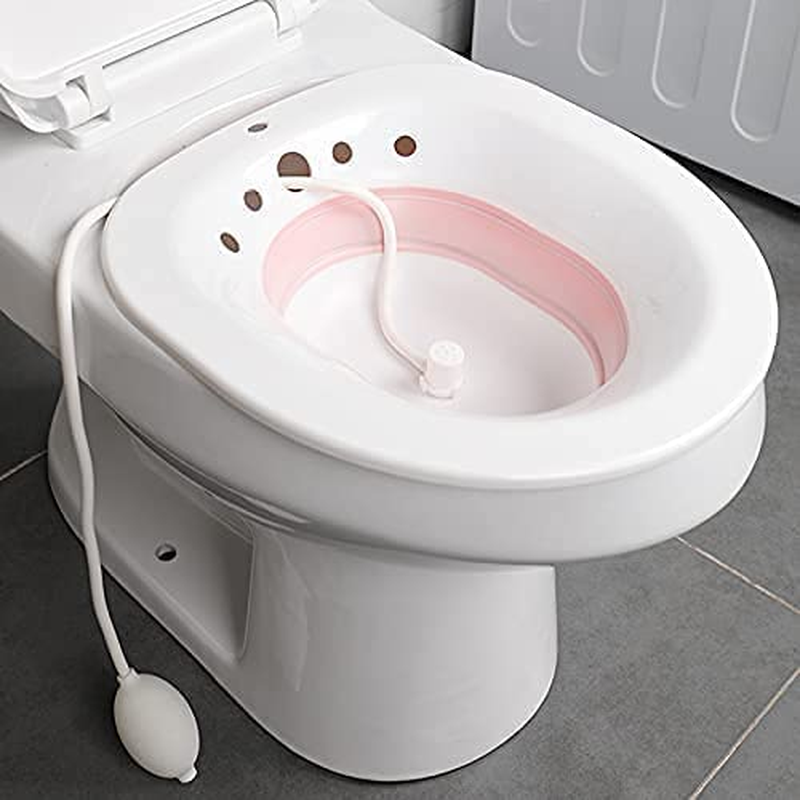 Sitz Bath for Toilet Seat,Postpartum Care, Soothes Hemorrhoids & Perineum Postoperative Care Basin Steam Seat with Flusher Alleviate Inflammation (Pink)