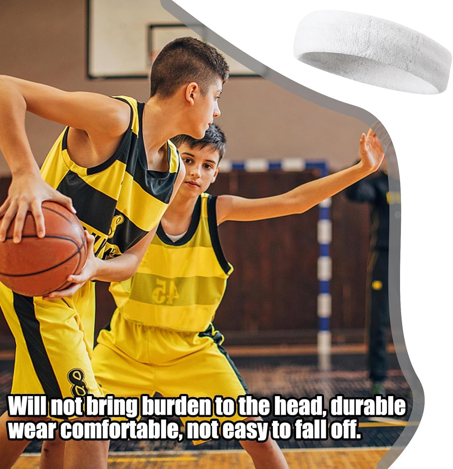 Sports Headband Women Men Sweatbands Head Forehead Terry Cloth Headband Sports Headbands Moisture Wicking Athletic Cotton Terry Sweatband Sweat-Absorbing Headband - Black image number 2