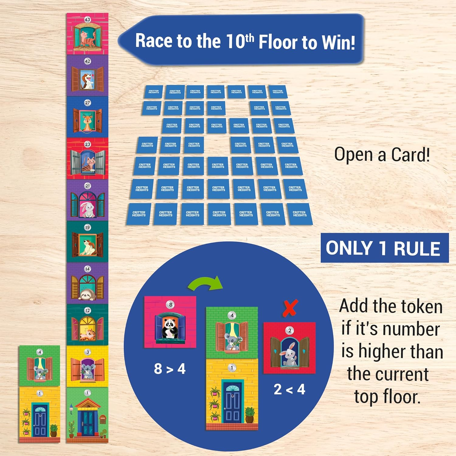 Chalk and Chuckles Critter Heights Kids Board Games Ages 4-8 Years, Memory & Strategy Brain Game for Kids, Educational Toy, Card Game for Boys, Girls, Gifts for Age 5, 6, 7, 8 Years and Up image number 1