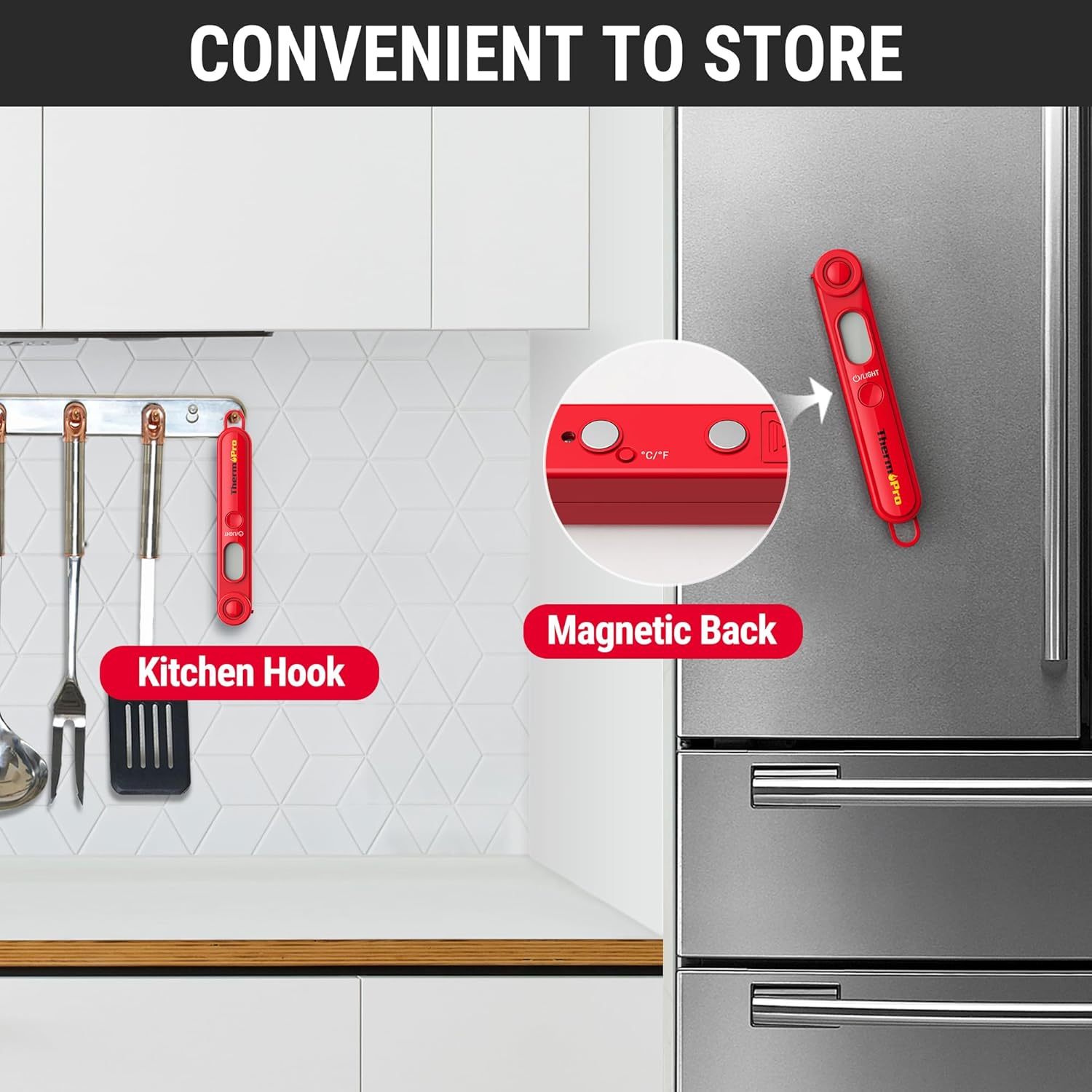 Thermopro TP03B Digital Meat Thermometer for Cooking, Instant Read Thermometer with Backlight, Kitchen Food Thermometer for Grill Smoker BBQ Oil Deep Fry Candy Bread Coffee with Pop-Up Meat Probe - Bright Red image number 6