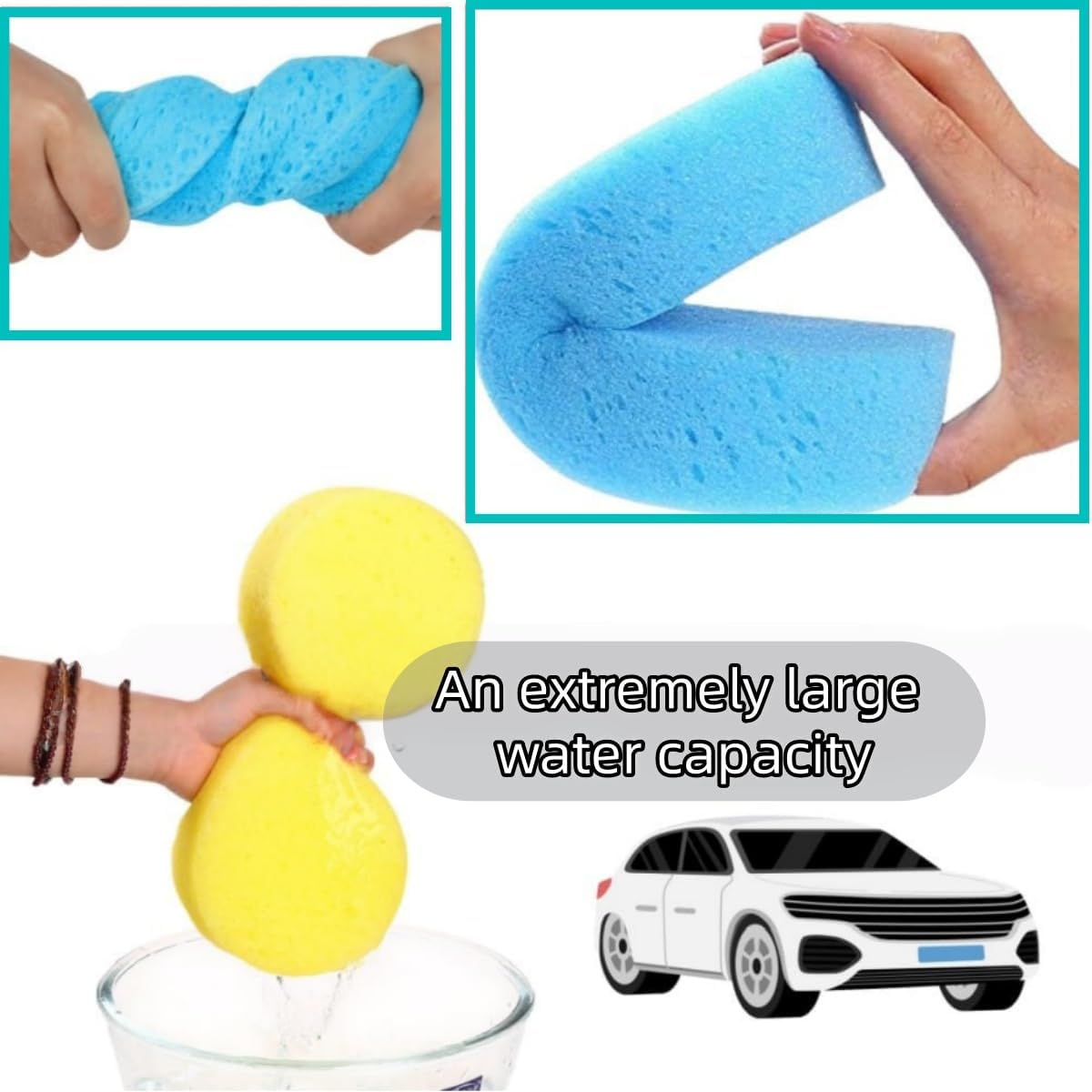 4 Packs of Car Wash Sponges, Large Soft Super Absorbent Scratch-Free Multi-Purpose Cleaning Tiles, Bicycles, Kitchen, Bathroom, Household Sponges (Random Color) image number 4