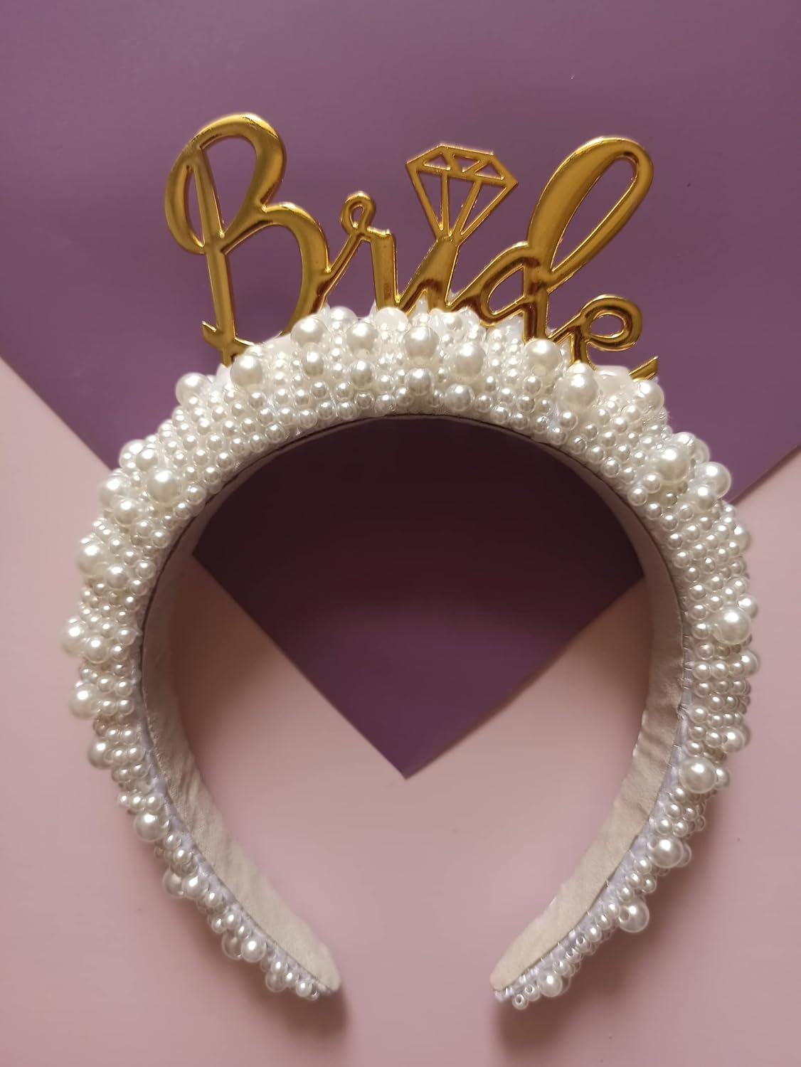 1 Pcs Faux Pearl Bride Beadband,Bachelorette Tiara Pearls Crown for Bridal Shower Wedding,Bride to Be Gifts,Hen Do image number 2