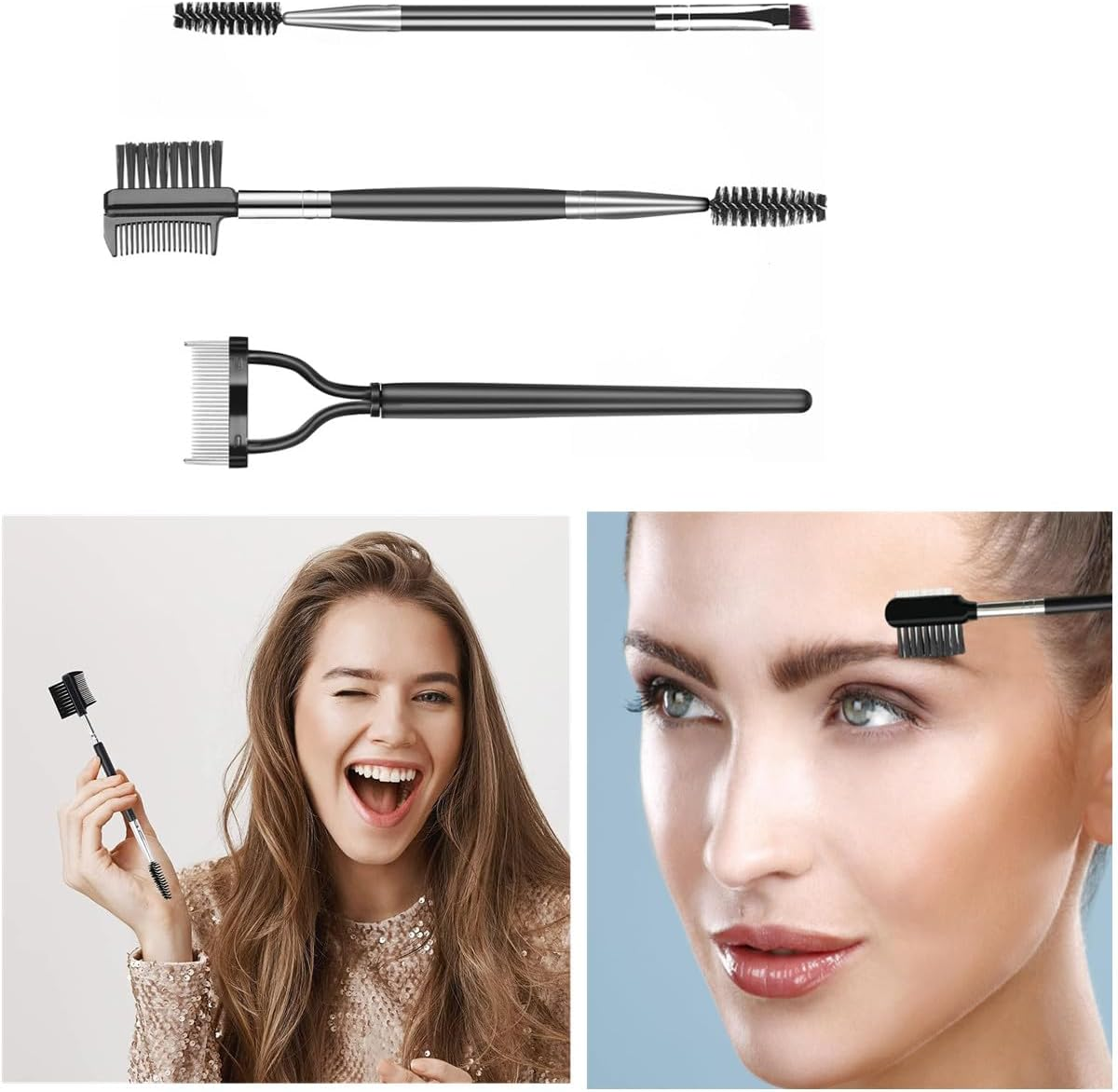 3 Pcs Eyebrow Brush Eyelash Separator Brow Comb & Lash Professional Eye Makeup Tools image number 5