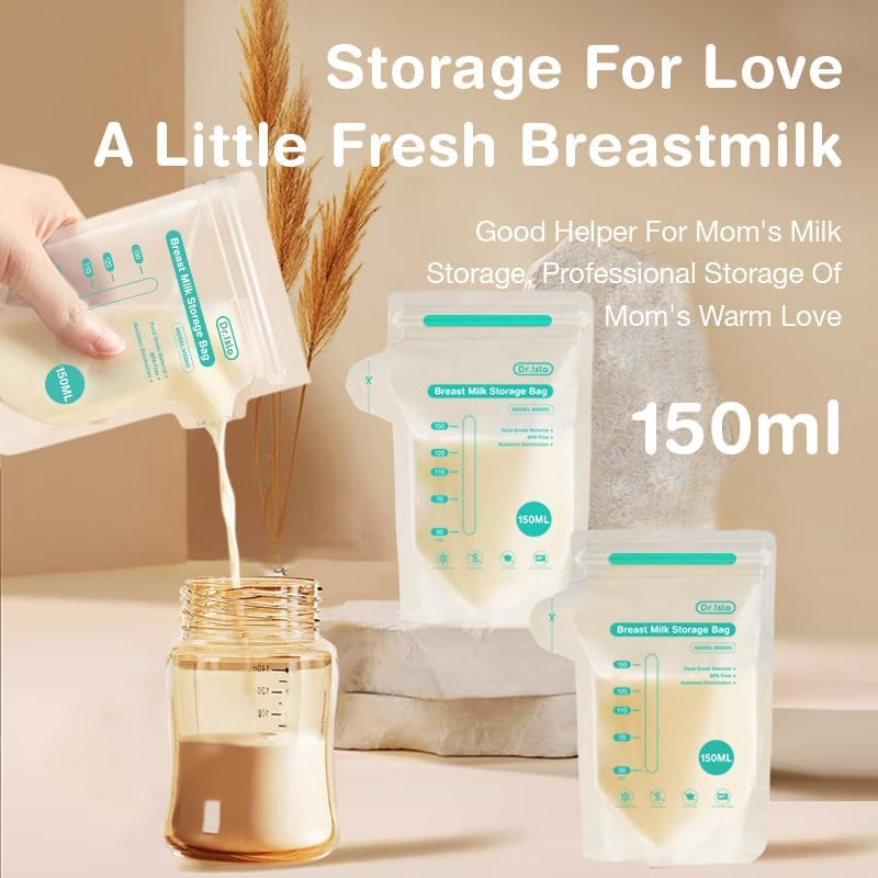 Breastmilk Storage Bag, 150Ml/250Ml Disposable Milk Storing Bag for Breastfeeding, Bpa-Free Leak-Proof Self-Standing Breast Milk Bag for Refrigeration Freezing, Newborn Essentials (150Ml, Piece, 100) image number 4