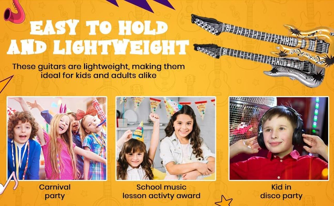 Zugar Land Rock Inflatable Guitar (42 Inches) Vinyl. Perfect Party Favor, DJ Dance 80S Rocker (Gold and Silver (2 Pack)), Multi, 42 Inch image number 4