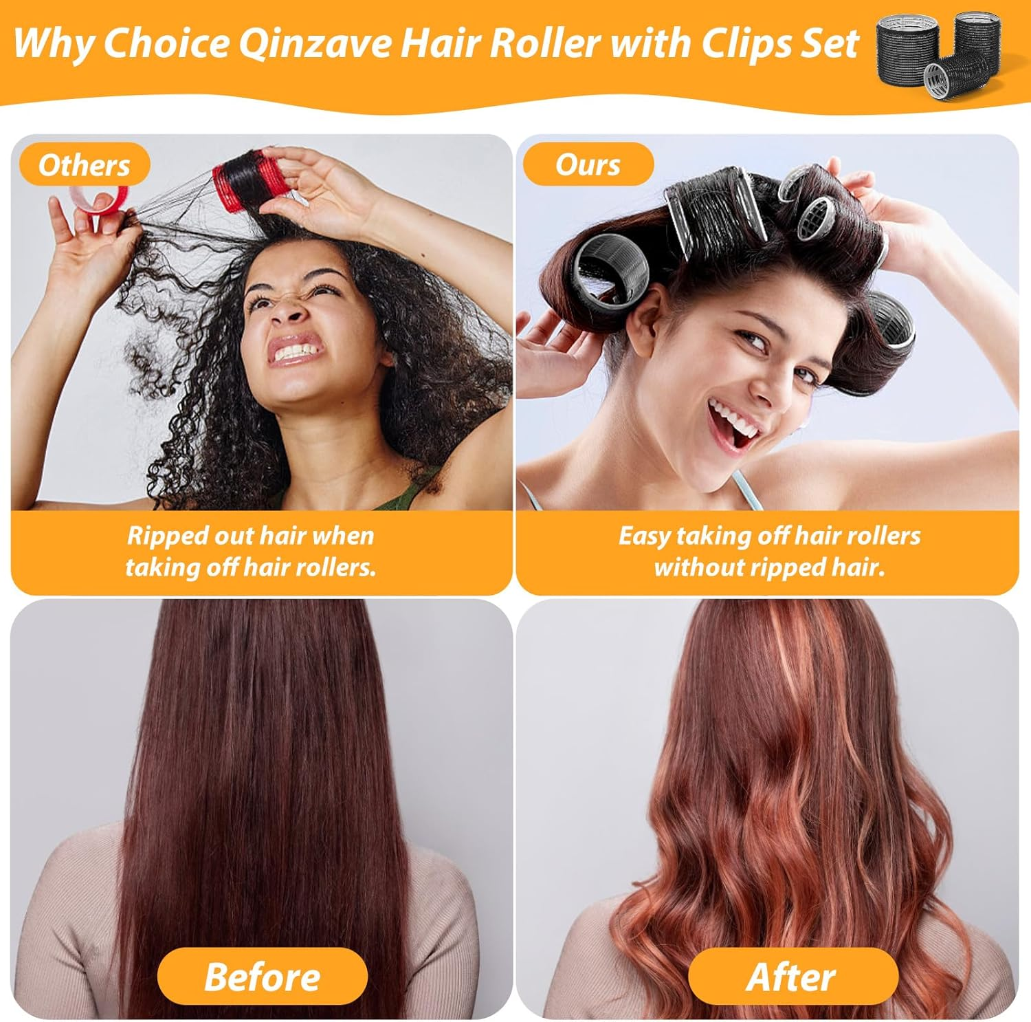 39PCS Self Grip Hair Rollers Curlers 3 Sizes Black Hair Roller 2.5In, 1.9In, 1.4In, Jumbo Curlers Roller with 12PCS Duckbill Clips Hair Rollers for Long Medium Short Thick Fine Volume Bangs image number 3