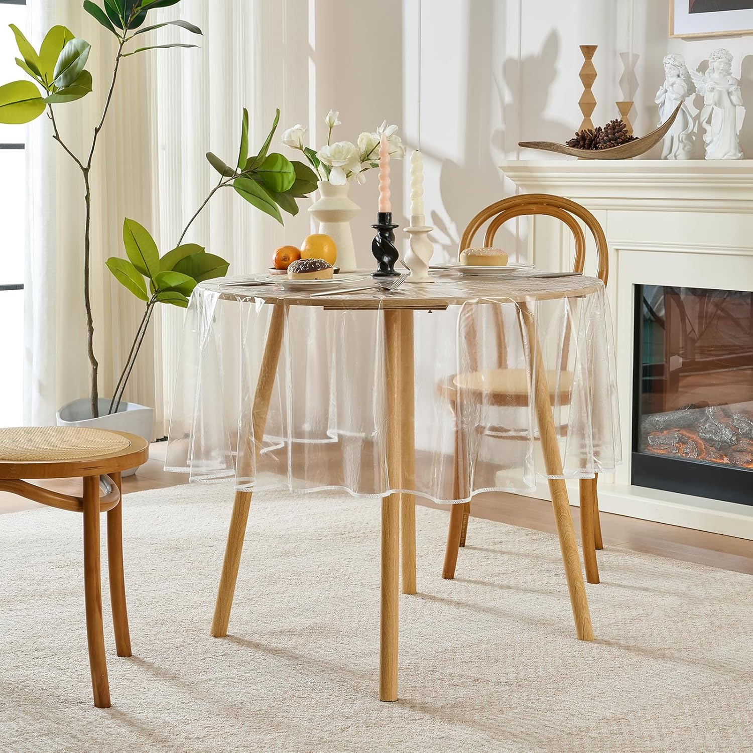 Clear Plastic Tablecloth Rectangle Vinyl PVC Table Cloth 100% Waterproof Oilproof Transparent Stain Resistant Table Cover Protector for Dinning Indoor and Outdoor Uses, 48 Inch Round image number 5