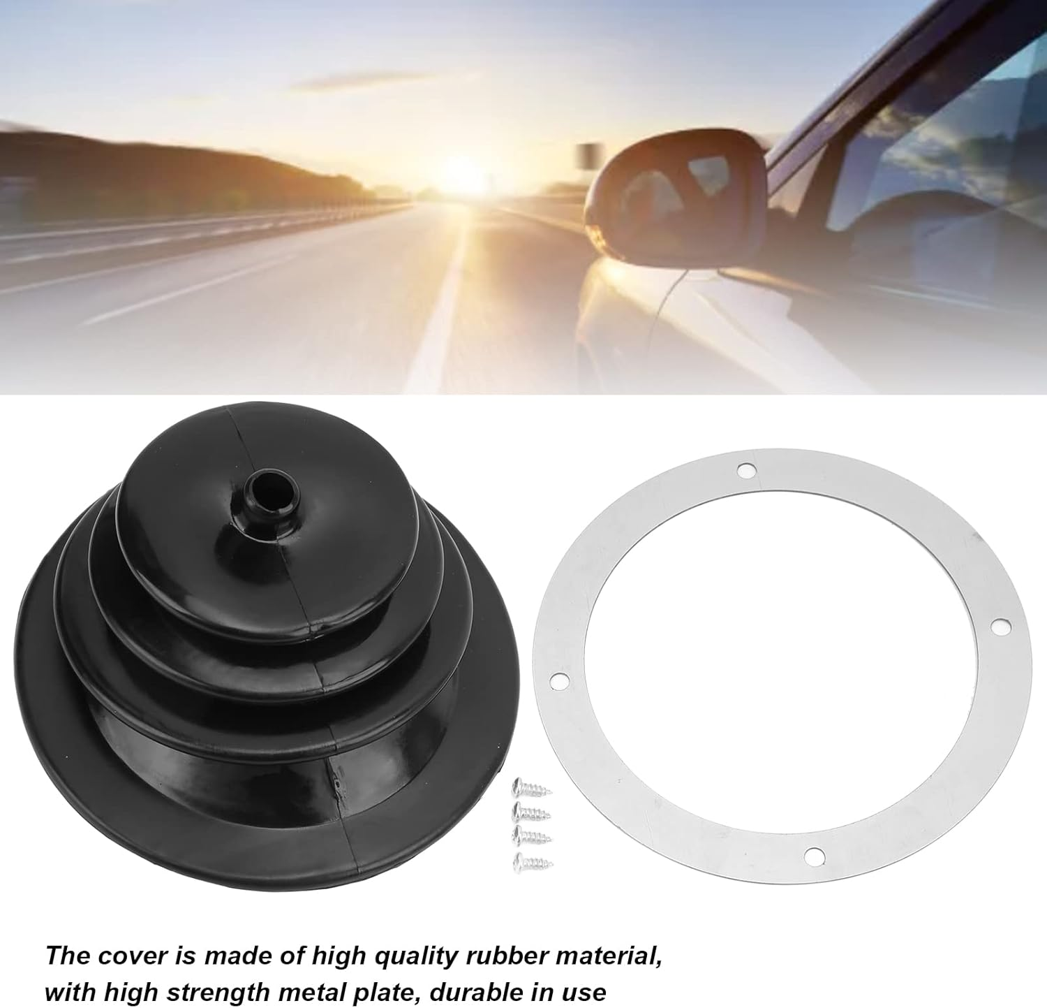 Universal Rubber Gear Shift Handbrake Lever Boot Plate Kit round 5.250In Dustproof Black image number 2