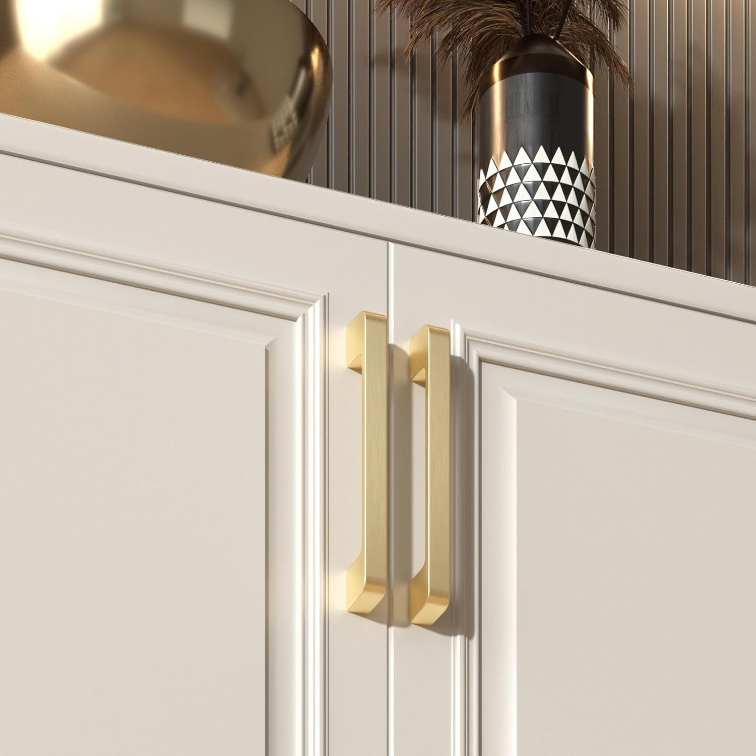 Lepatape 5 Pack 5 Inch Brushed Gold Cabinet Pulls Solid Zinc Alloy Gold Cabinet Handles - Brushed Brass Dresser Drawer Pulls for Kitchen Cabinet Hardware Zinc Alloy Handles image number 5