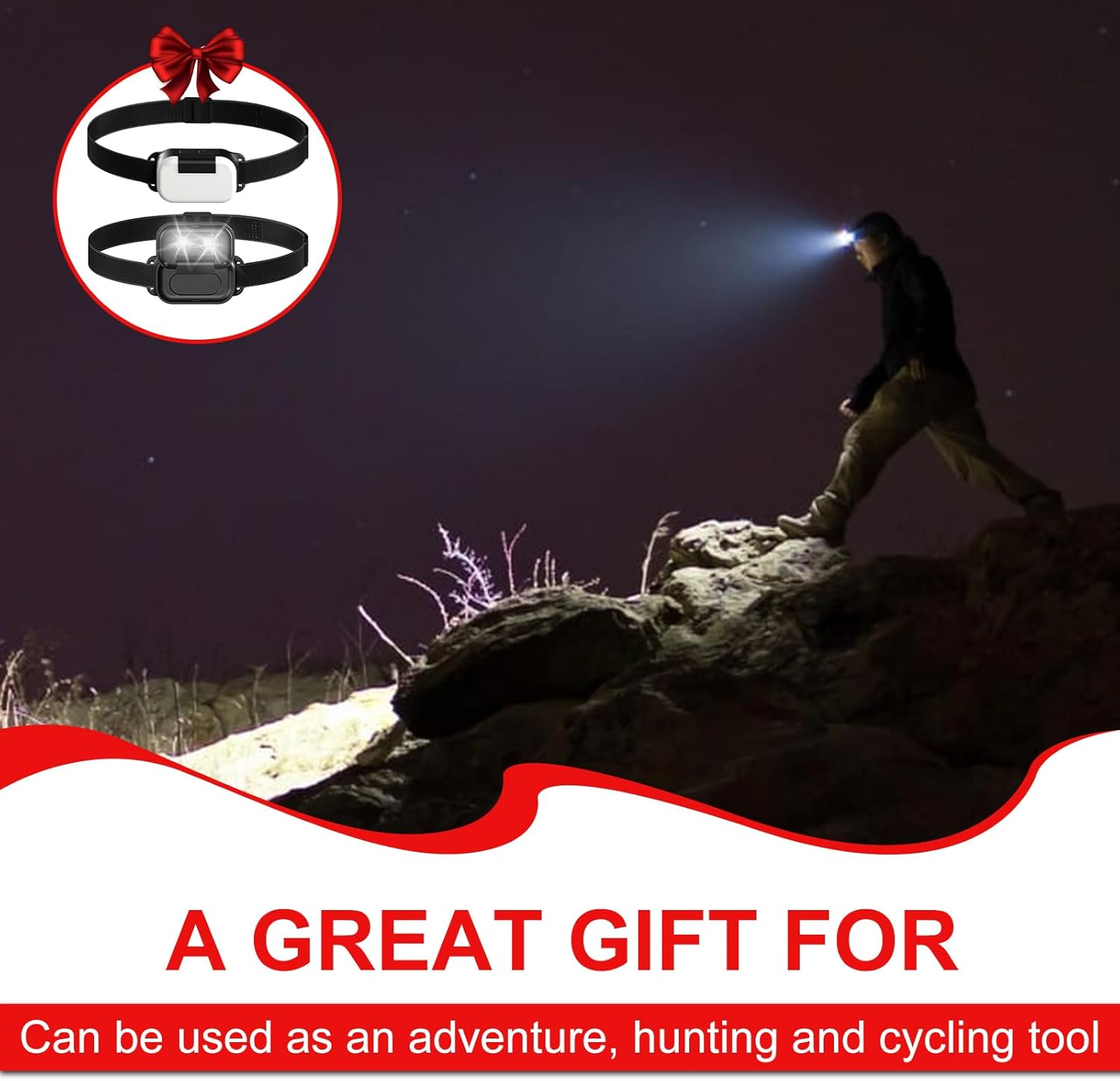 PINSAI LED Headlamp, Flip 180&deg; Adjustable Multi Head Lamp, 7 Modes Rechargeable Head Lights for Forehead, Lightweight Headlight with Adjustable Headband, Running Light for Runners, Camping, Hiking image number 1