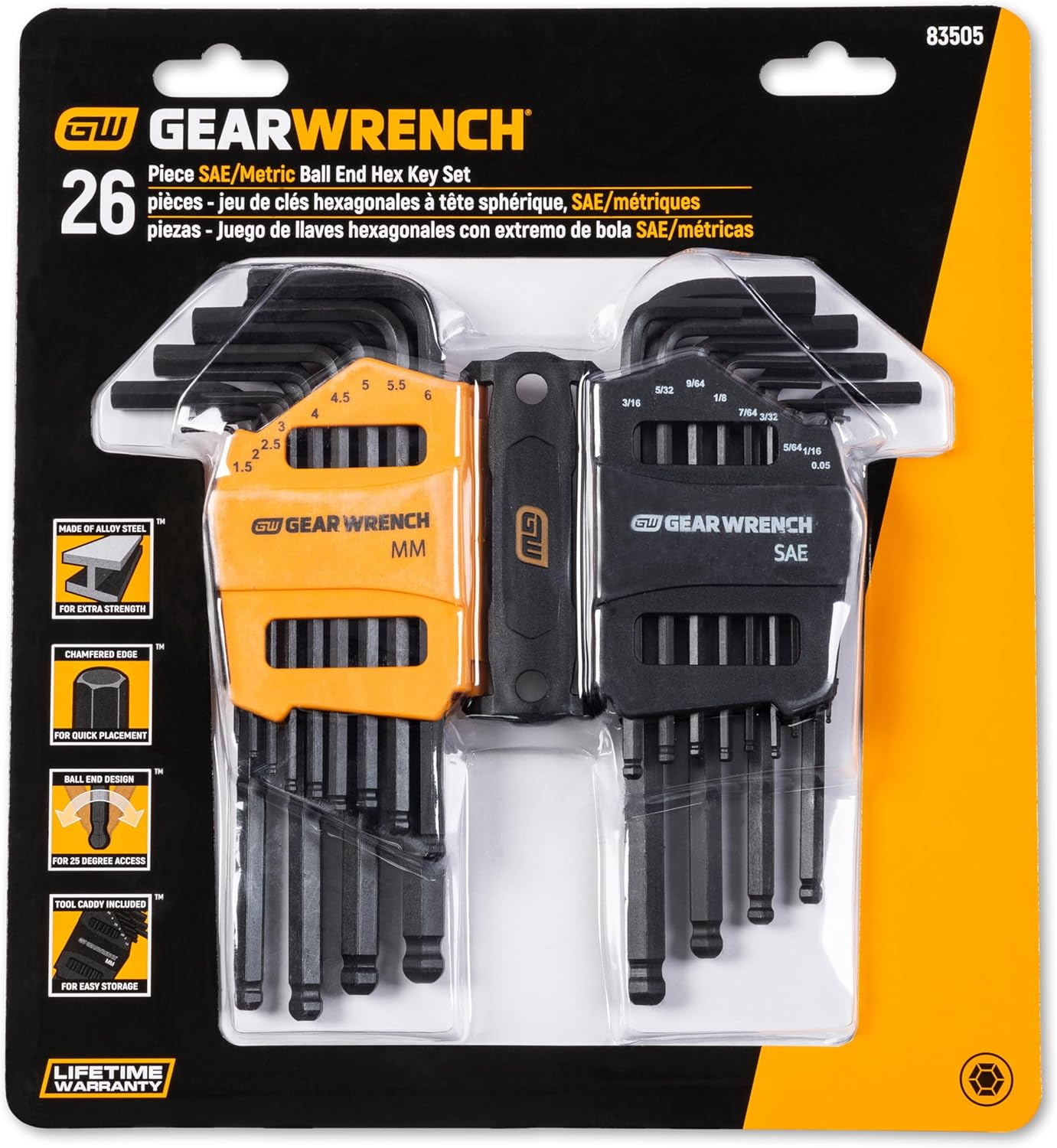 GEARWRENCH 26 Piece Sae/Metric Ball End Long Arm Hex Key Set - 83505 image number 2