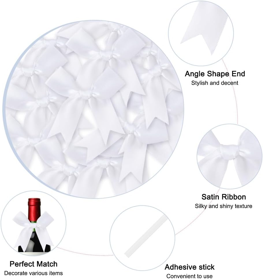 Geli Satin Ribbon Bows, Satin Bows for Gift Wrapping Tied Ribbon Bow, Bakery Candy Bags and Package Decorating Ribbon Bow for Weddings,Birthdays,Christmas,Craft,Gift Packaging (White) - Gold image number 4