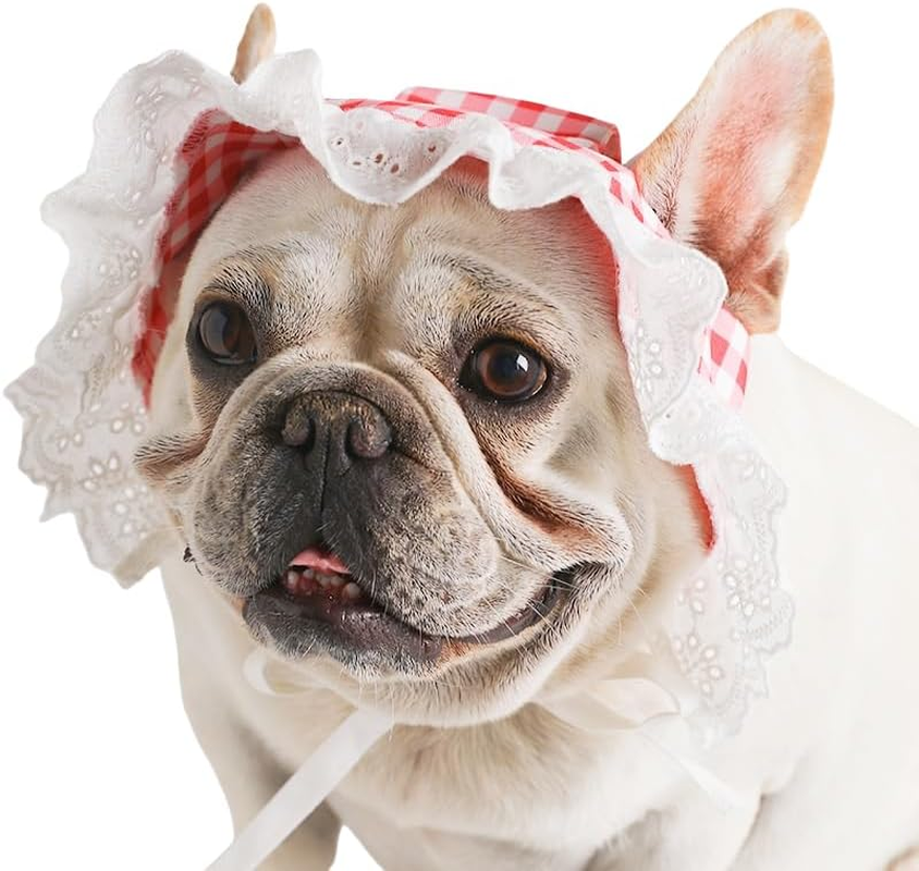 Summer Pet Lace Baby Hat Princess Sun Cap, Adjustable Dog Outdoor Sport Sun Protection Visor Sunbonnet Outfit with Ear Holes for Small and Medium Dog (Red, M) image number 4