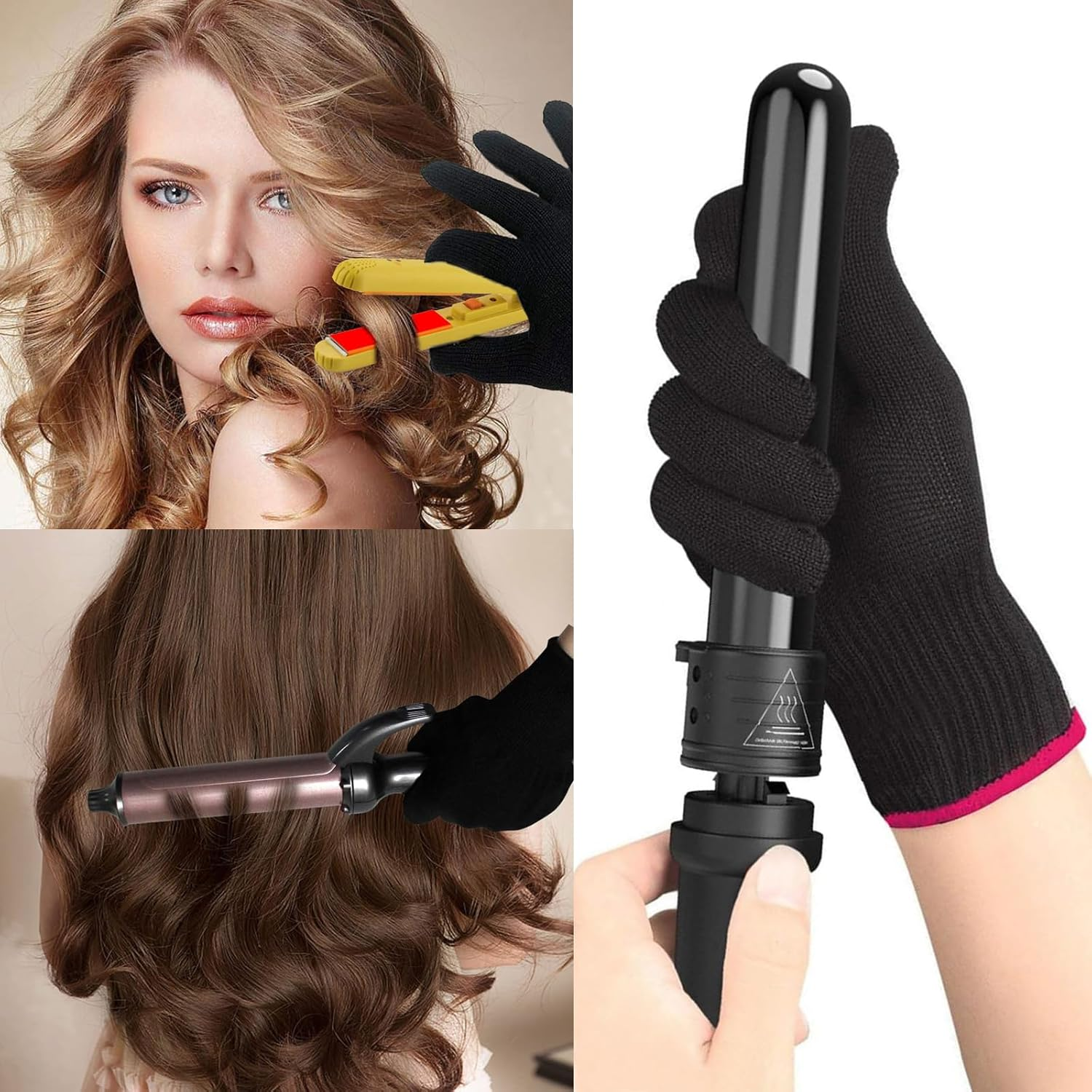 ZXCHOME Pack of 2 Heat Resistant Gloves, Heat Protection Glove Curling Iron Soft Heat Protection Gloves Curling Iron for Heat Straighteners Gloves Hair Tools (Black) image number 6