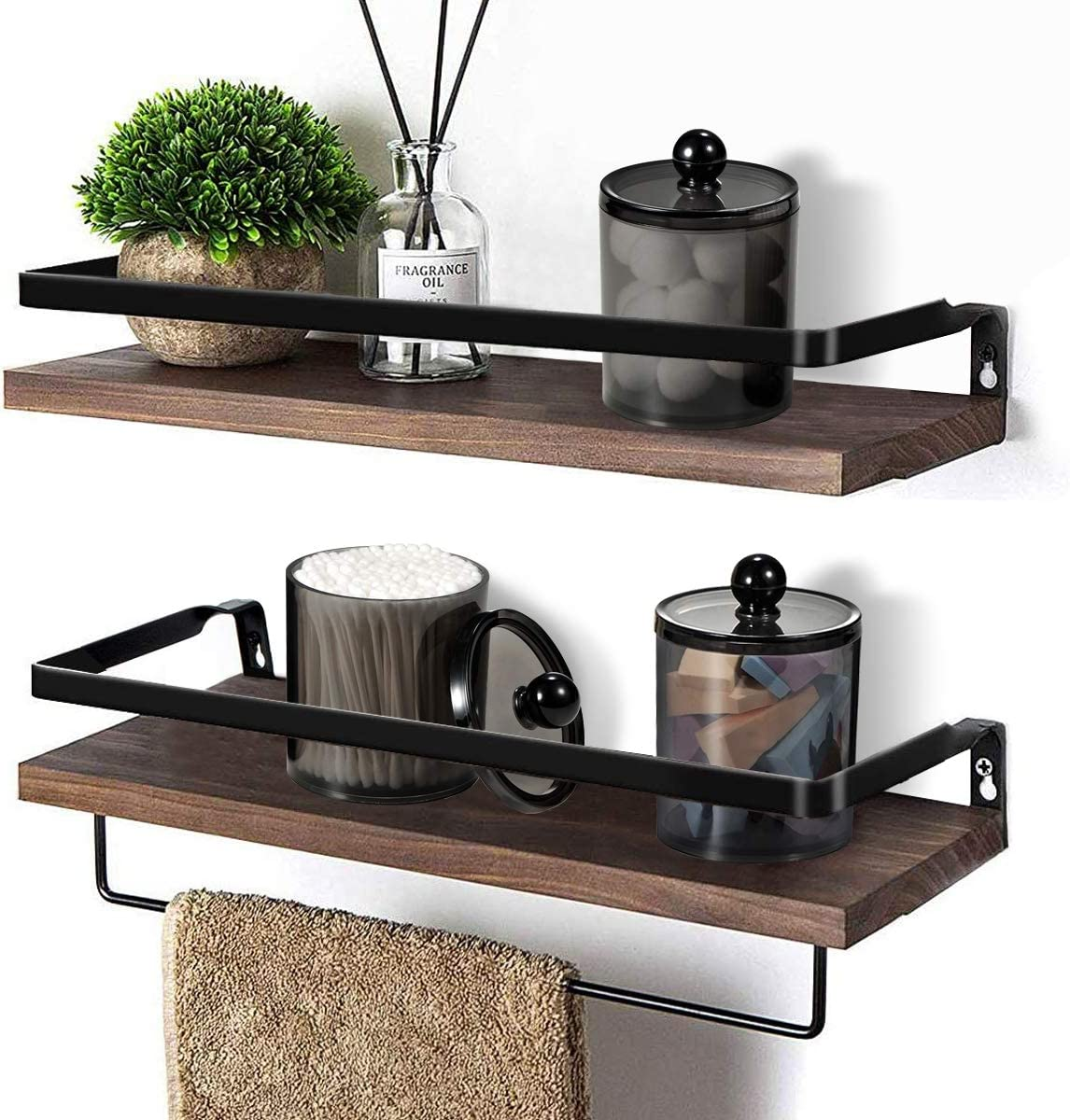 Sheechung 3 Pack Qtip Dispenser Apothecary Jars Bathroom with Labels 12 Oz Black Plastic Qtip Holder Storage Set