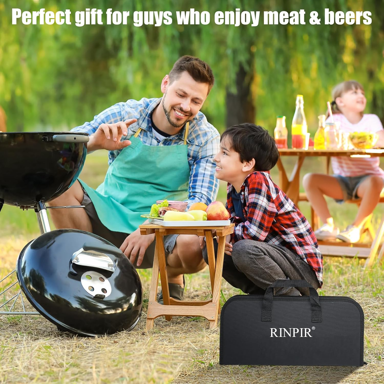 31Pcs BBQ Grill Accessories Set for Men Dad, Heavy Duty Grilling Tools Gifts for Fathers Day, Stainless Steel BBQ Utensils Kit with Mats, Grill Brush in Carrying Bag Brown image number 3