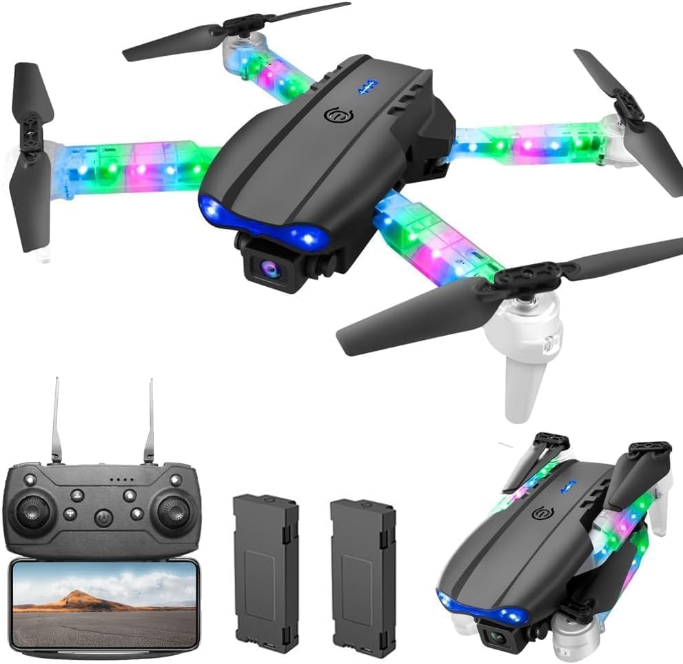 HUAJUN Drone with Camera for Kids with Cool Lights, Brushless Motor 1080P Foldable Quadcopter with Wifi Transmission, One Key Start/Landing, 3D Flips, 2 Batteries, Drone Toys Gifts for Boys Girl image number 5