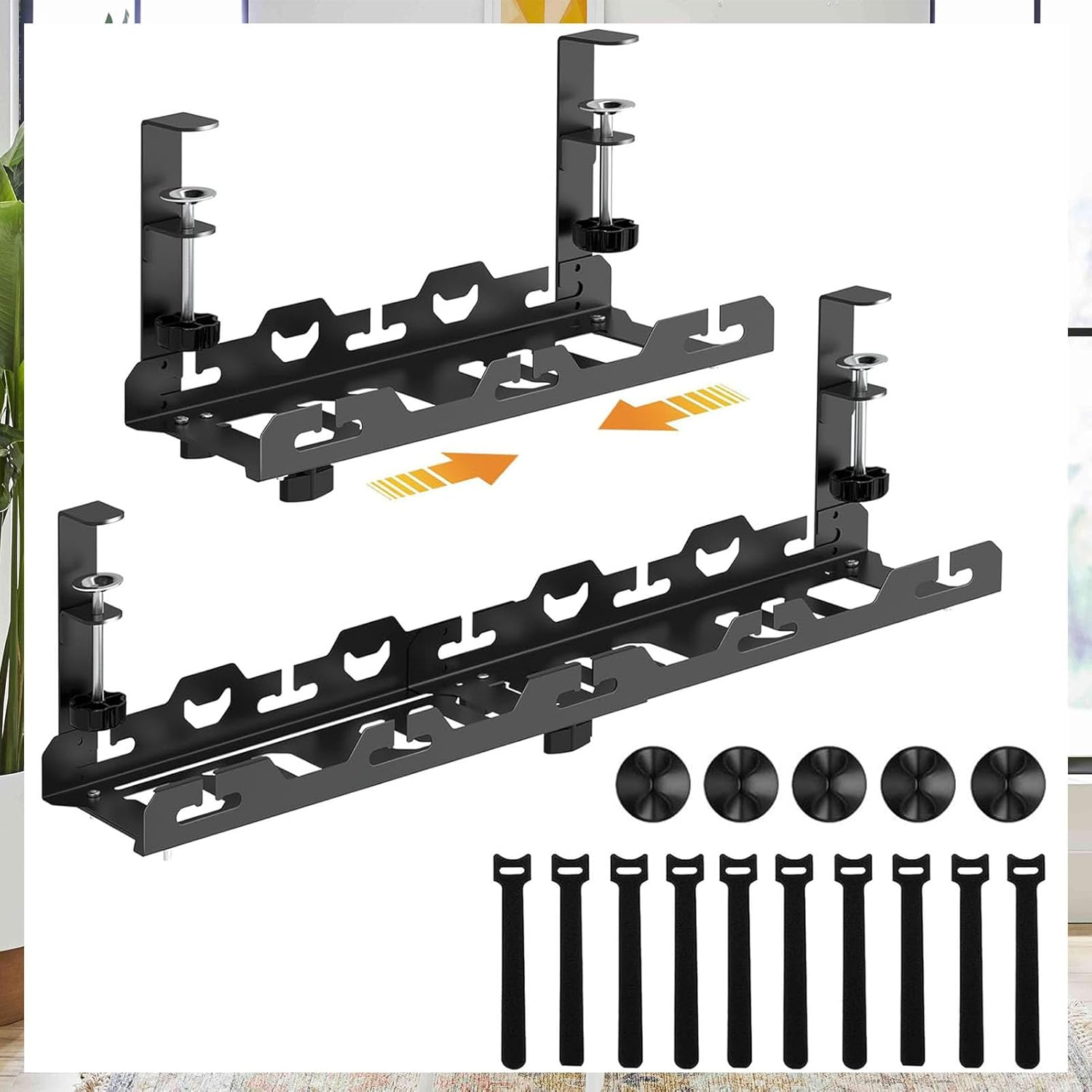 Cable Management,29 Inch under Desk Cable Management for Desk with 15 Cord Organizer,No Drilling Extendable image number 1
