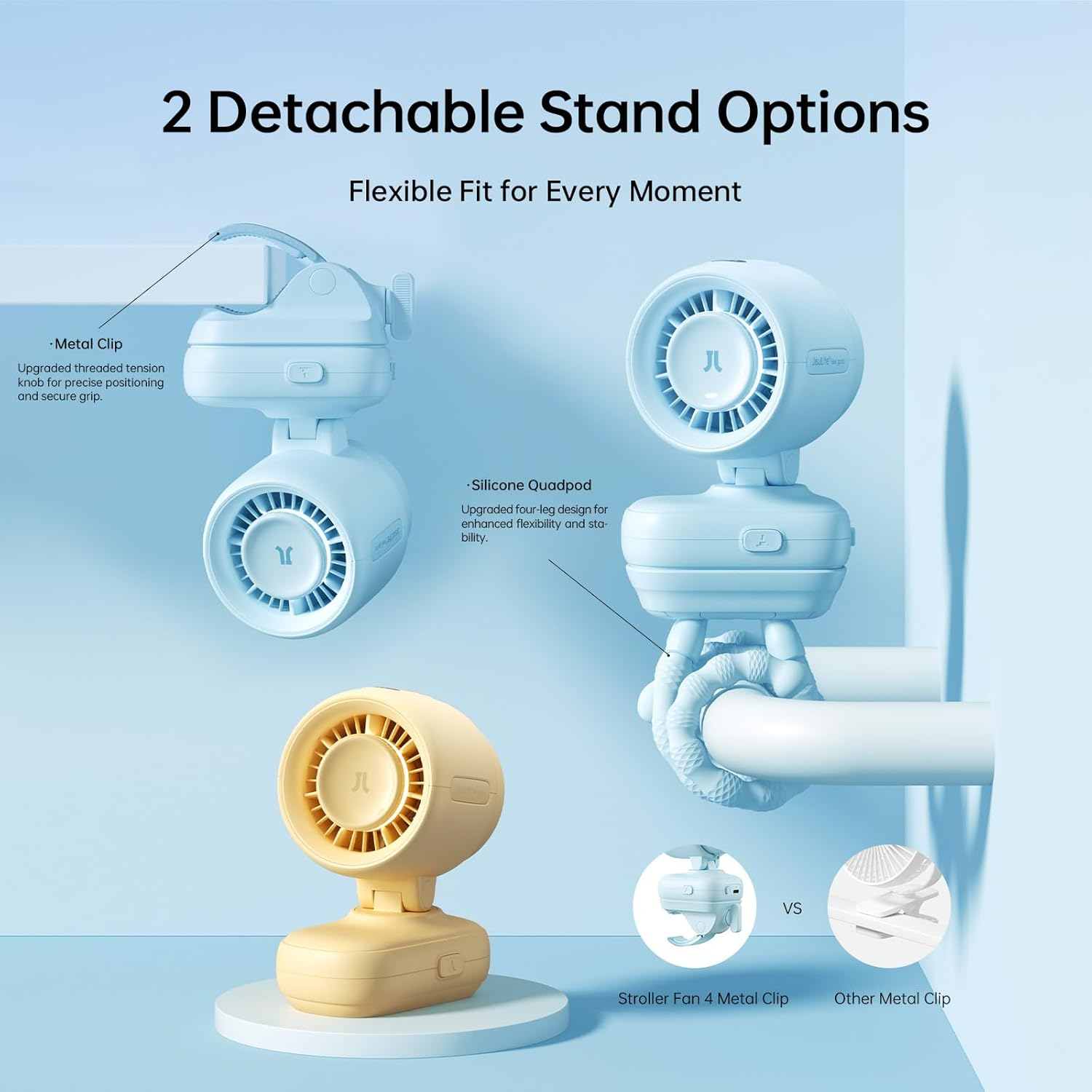 JISULIFE 2026 Clip Fan &ndash; Small & Stylish with 38H Cooling, Soft Night Light, One‑Click Detachable for Stroller or Desk, Safe Stroller Fan for Crib Car Seat Nursery Travel, Gifts for Baby Mom (Blue) image number 4