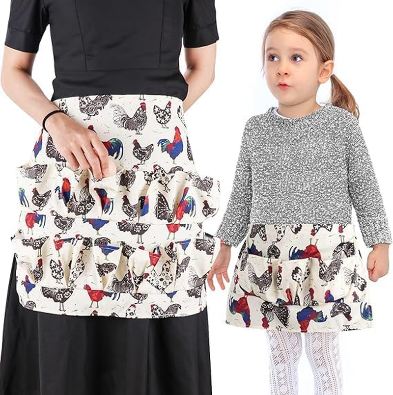 Durable Egg Gathering Apron 12 Deep Pockets Canvas Fabric for Duck Goose Quail Dove Eggs Holder Easter Egg Collecting Apron Chicken Coop Tool Hen Rooster Print