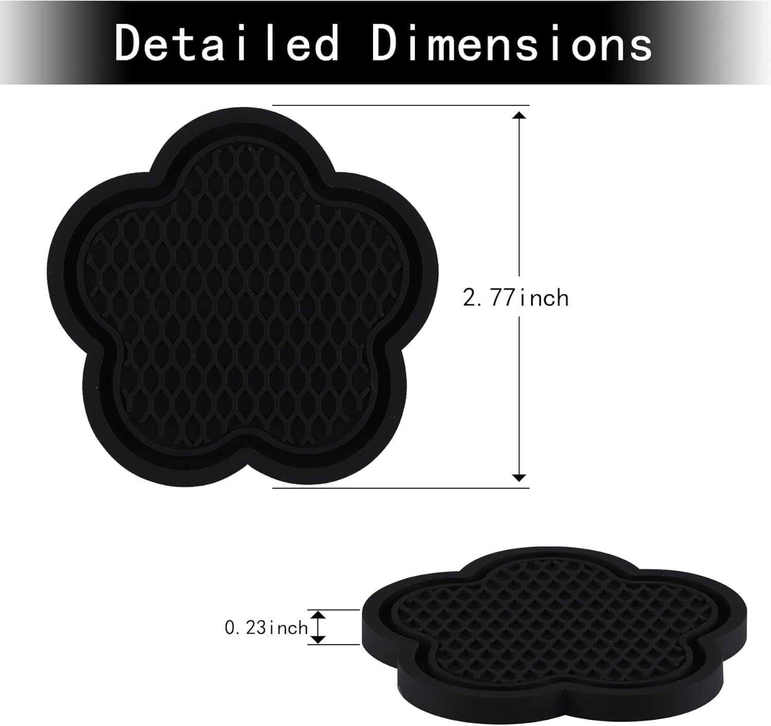 Olitomn Car Cup Coaster, 4Pcs Universal Non-Slip Cup Holder Coaster, PVC Flower Shaped Car Cup Holder Coaster, Crystal Car Accessories Interior 【Black】 - White image number 4