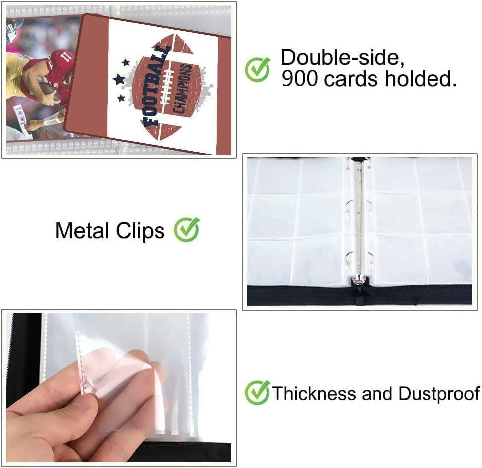 900 Pockets Card Binder, 9 Pocket Trading Card Holder, Trading Cards Albums with 50 Removable Sleeves, Card Binder Compatible for TCG Yugioh MTG Baseball Football Cards (Red) image number 2