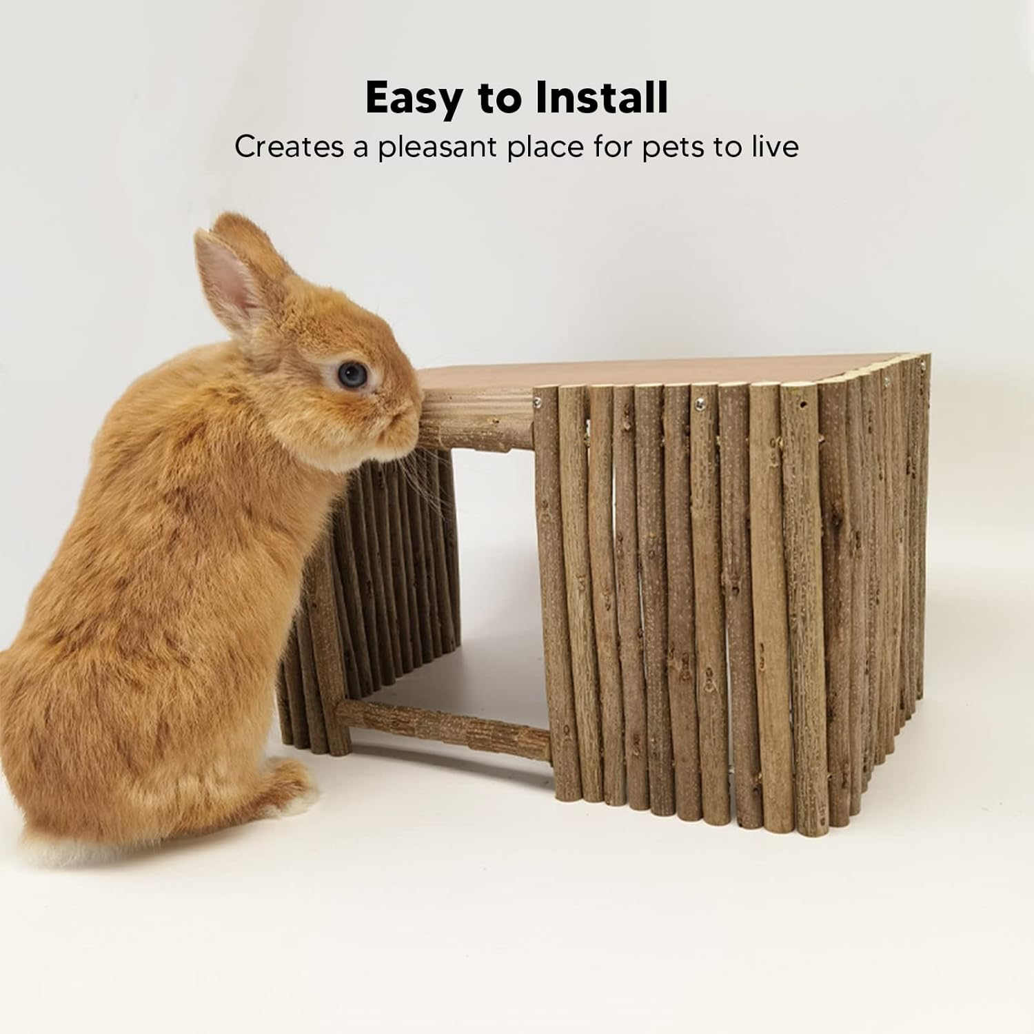 Wooden Rabbit Castle Hideout with Platform, Safe Breathable Small Animal House for Rabbits, Hamsters, Guinea Pigs, Fine Polished, Easy to Install image number 5