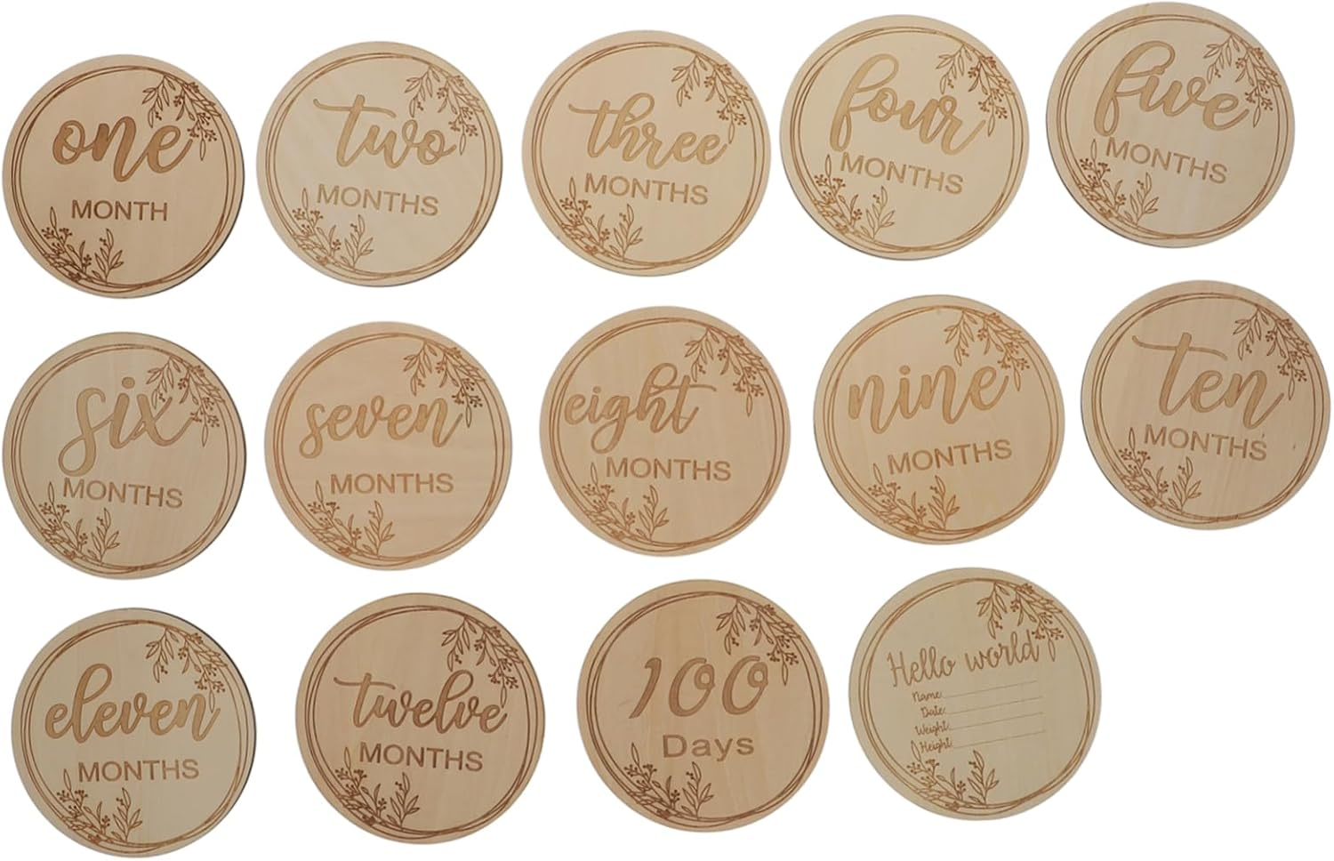 VANZACK 12Pcs Wooden Growth Commemorative Cards Milestone Photo Props for Newborns Creative Design with Unique Grain for Capturing Precious Moments image number 6