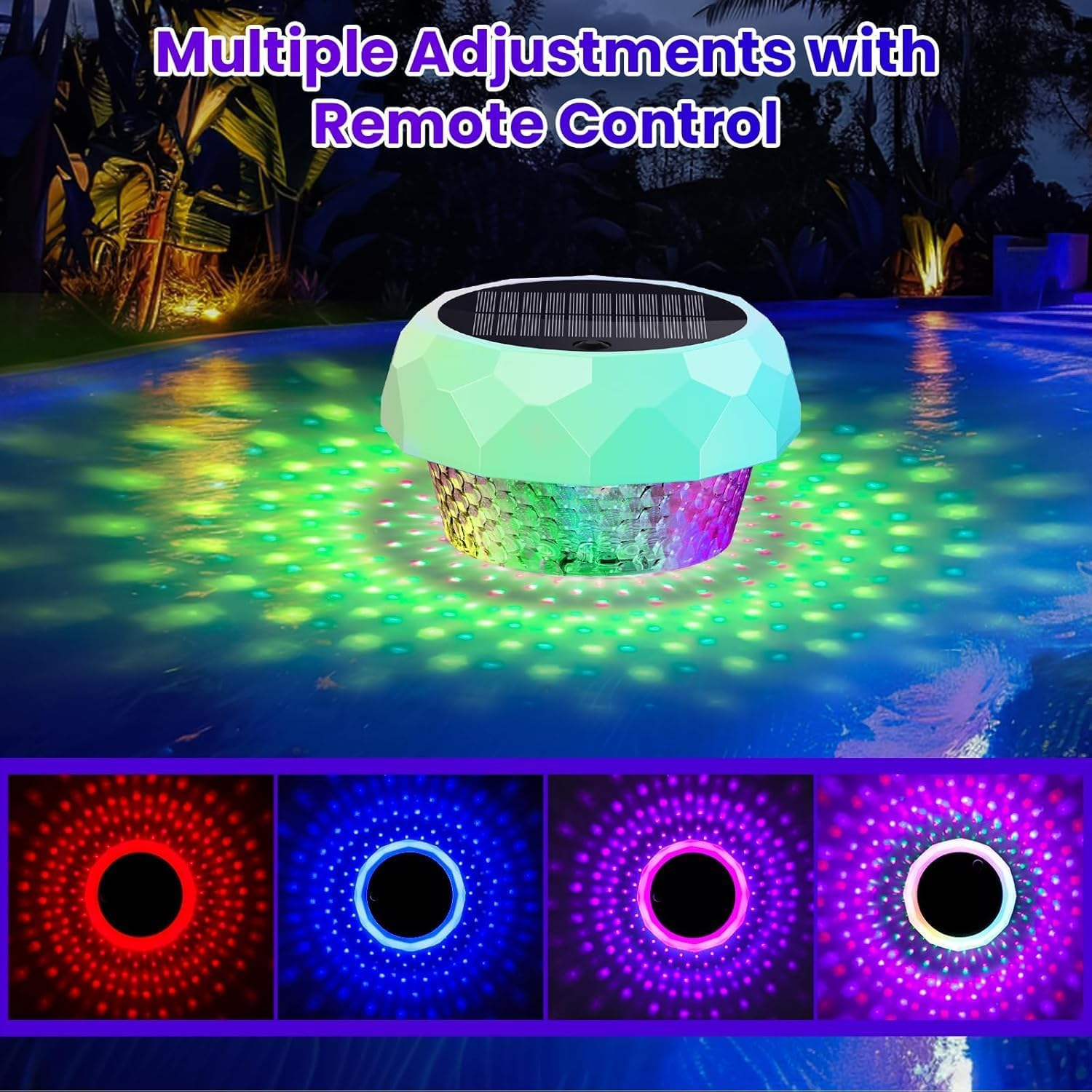 Solar Pool Chlorine Floater with Colorful Lights, 2025 Upgrade Remote-Controlled Solar Lights Adjustable Release Chlorine Floater Dispenser Floating Pool Lights for Pool for 3'' or 1'' Tablets image number 3