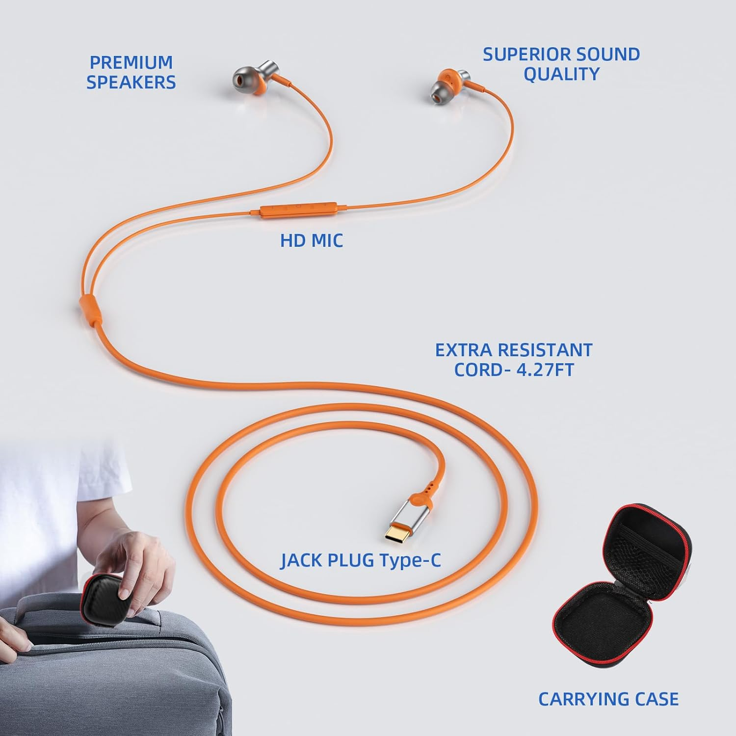 USB C Headphones with Microphone for Iphone 17 Pro Max 16E 15 Plus, USB Type-C In-Ear Earbuds Noise Isolation Hifi Stereo Wired Earphone Volume Controls for Samsung S25 Google 9 Oneplus 13 image number 3