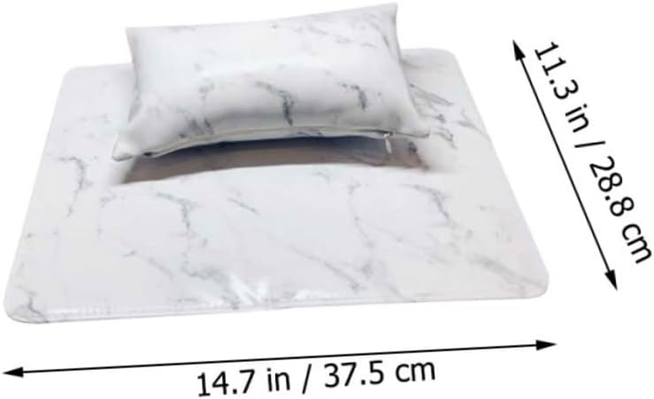 WEKADRIN Manicure Hand Pillow Mat Set 1 Piece White Marble Pattern Cushion for Nail Art Portable Arm Rest for Nail Technicians for Salon and Home Use image number 3