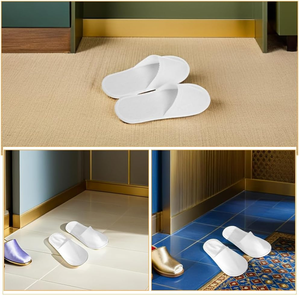 SAFIGLE 30 Pairs White Salon Slippers: Disposable Closed Toe Non-Slip Fleece Cloth Slippers for Guests - 4Mm Thick Soft Sole for Women and Men image number 4