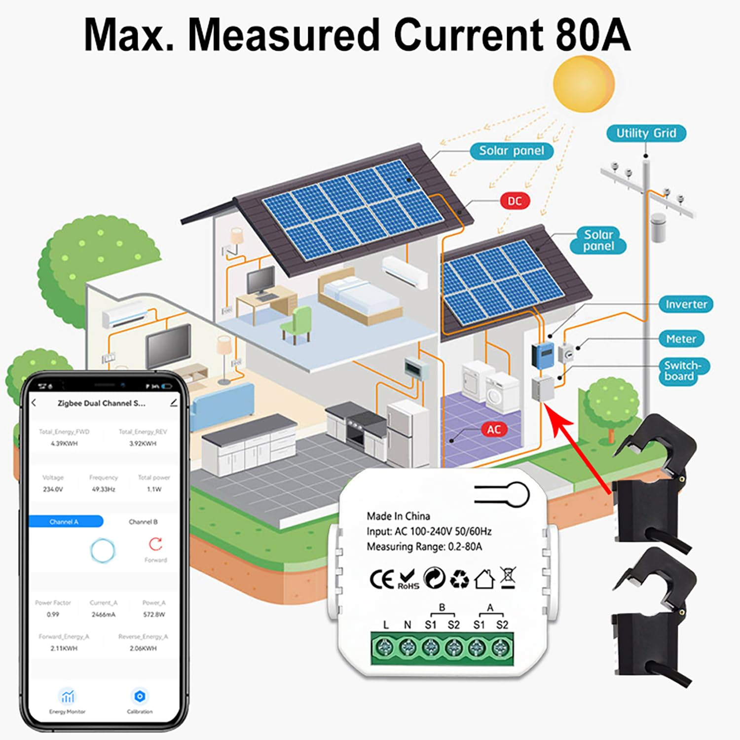 Intelligent Energy Meter Solar PV System Power Production Consumption Bidirectional Monitoring Monitor Mobilephone APP Control with CT image number 6