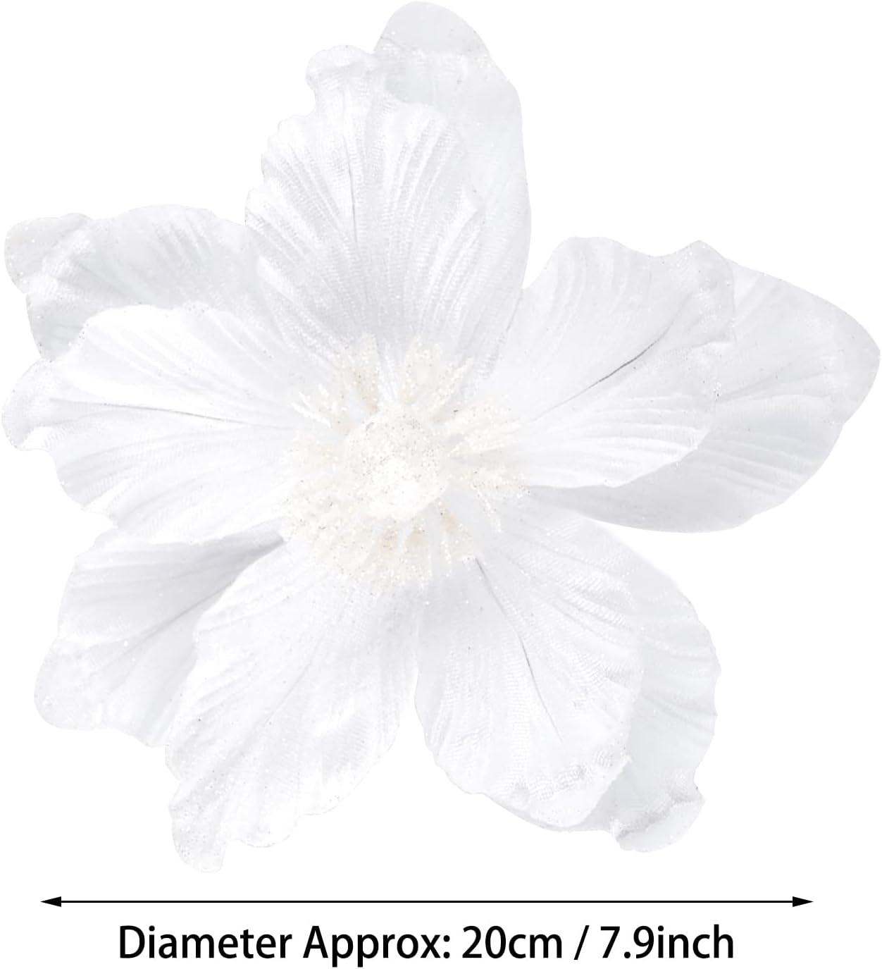 Gl-Turelifes Glitter Christmas Flowers White Large Velvet Magnolia Artificial Floral Ornaments Pack of 6 Folded Flower for Christmas Tree Decoration Wreath Decor Wedding Centerpiece image number 4
