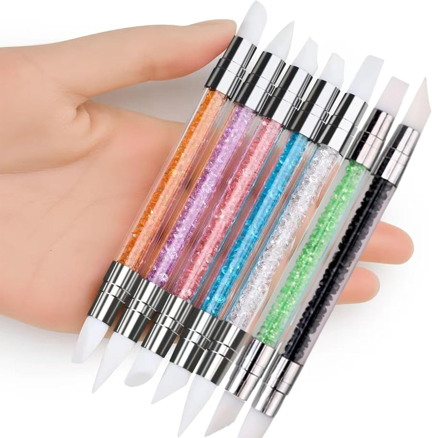 Dinghaole 7PCS Double Headed Silicone Nail Art Sculpture Pen Set -7-Color Professional Nail DIY Carving Tool for Rhinestones, Polishing Carving, and Details. image number 2